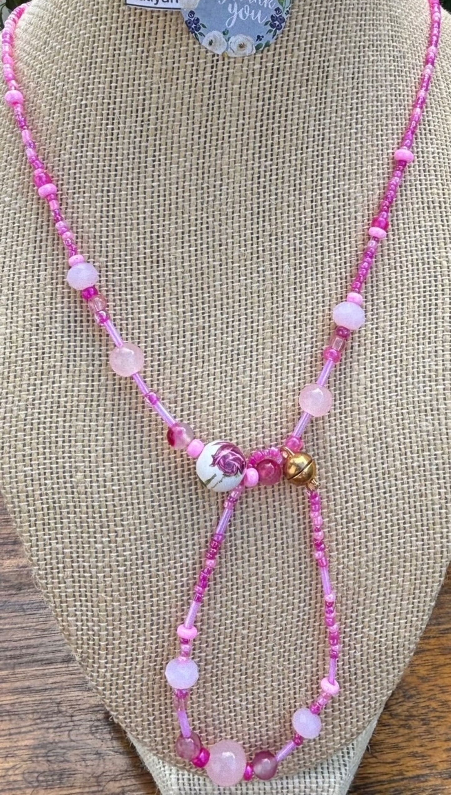 Aaliyah - Pink Beaded Necklace Set with Rose Charm, Each necklace is individually crafted, ensuring a unique and special piece.