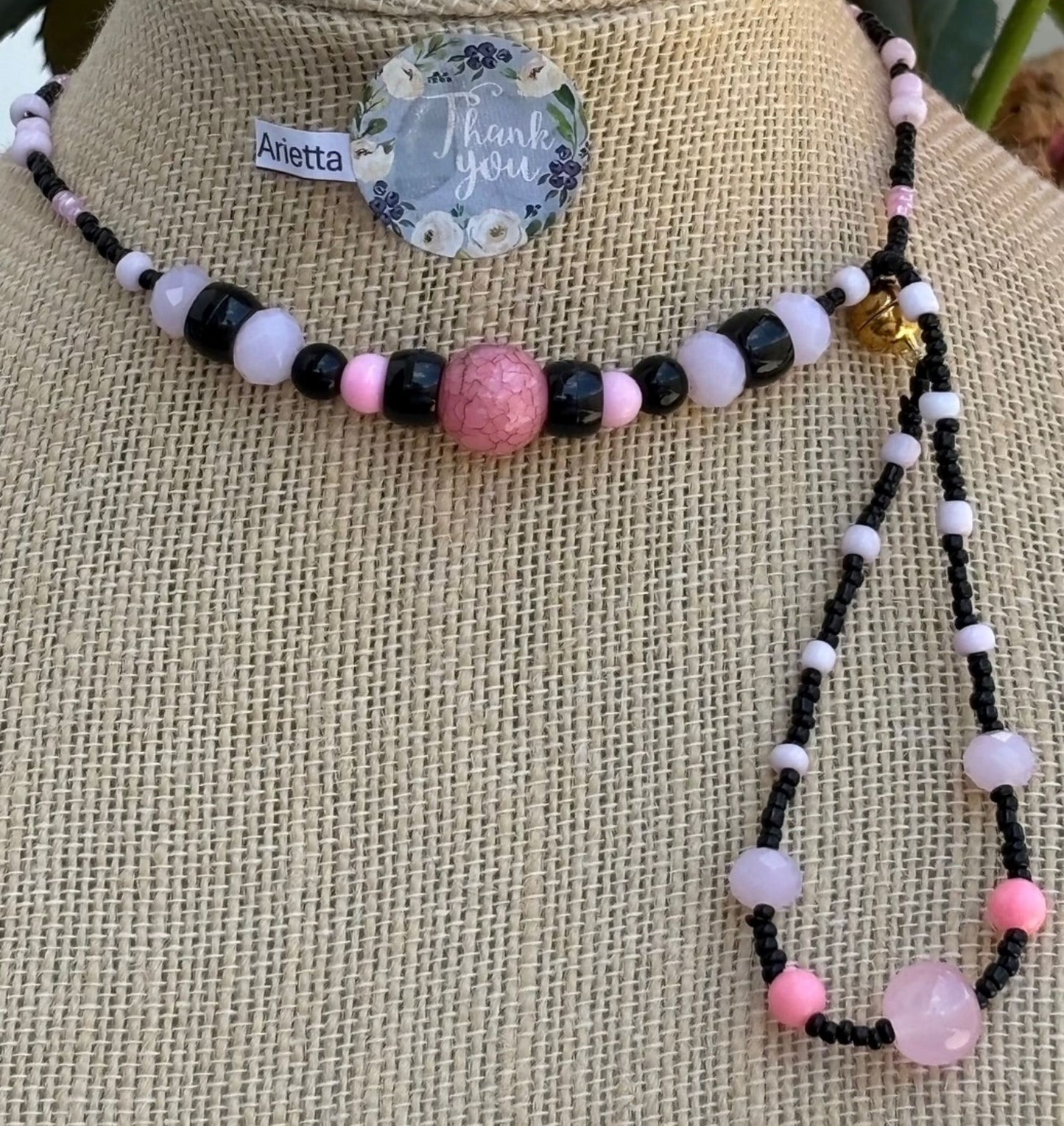 Arietta - Elegant Pink and Black Beaded Necklace and Bracelet. Handmade Perfect for any occasion, this piece is a stylish addition.
