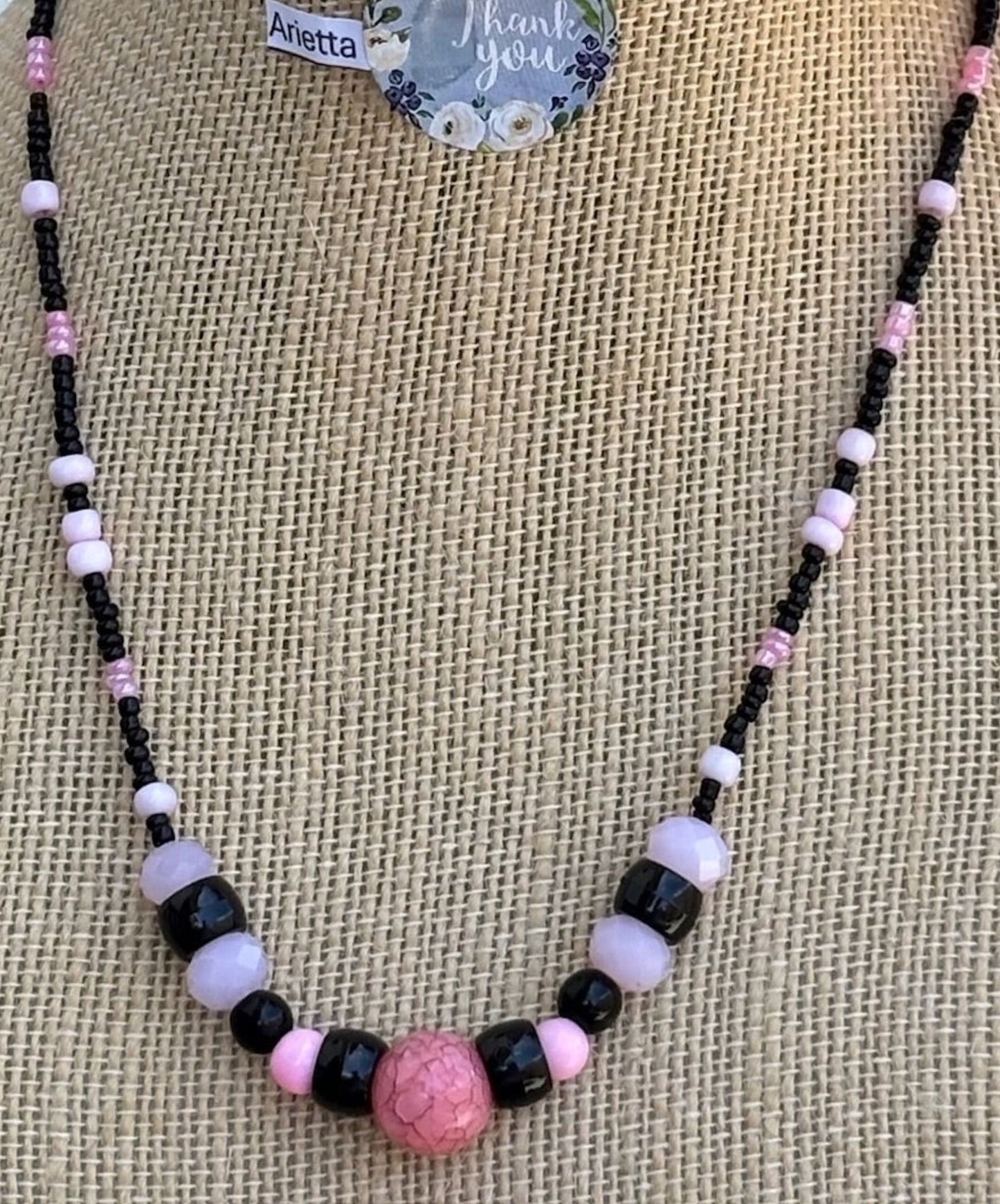 Arietta - Elegant Pink and Black Beaded Necklace and Bracelet. Handmade Perfect for any occasion, this piece is a stylish addition.