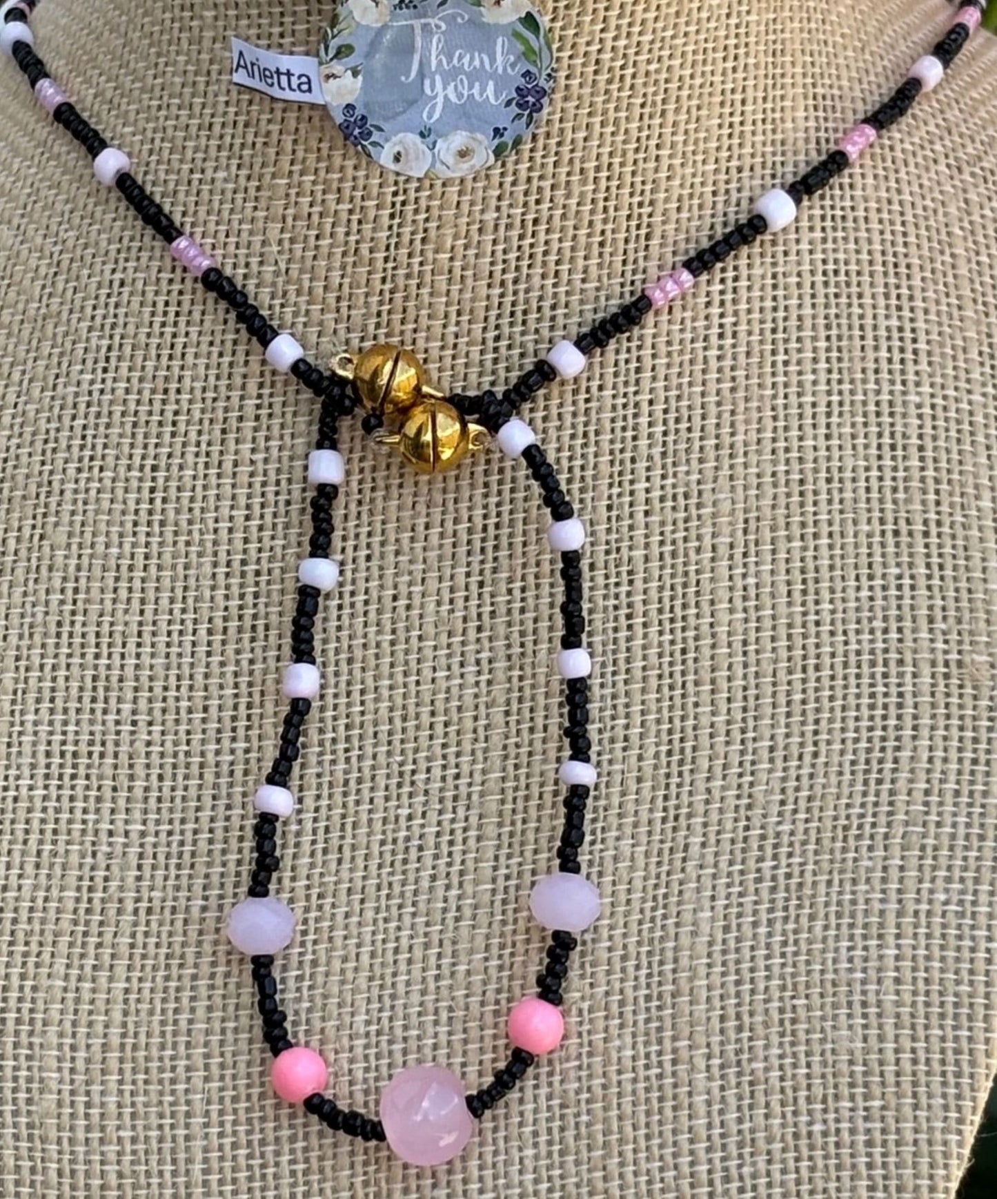 Arietta - Elegant Pink and Black Beaded Necklace and Bracelet. Handmade Perfect for any occasion, this piece is a stylish addition.