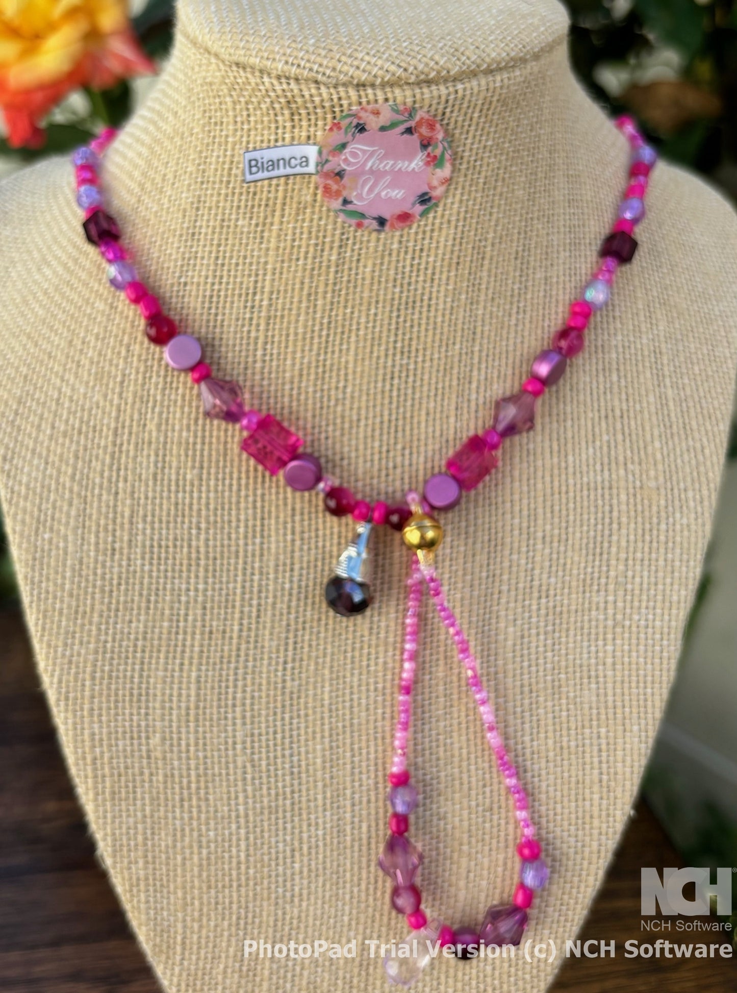 Bianca - Custom Handmade Beaded Necklace and Bracelet Set - Pink and White Elegance
