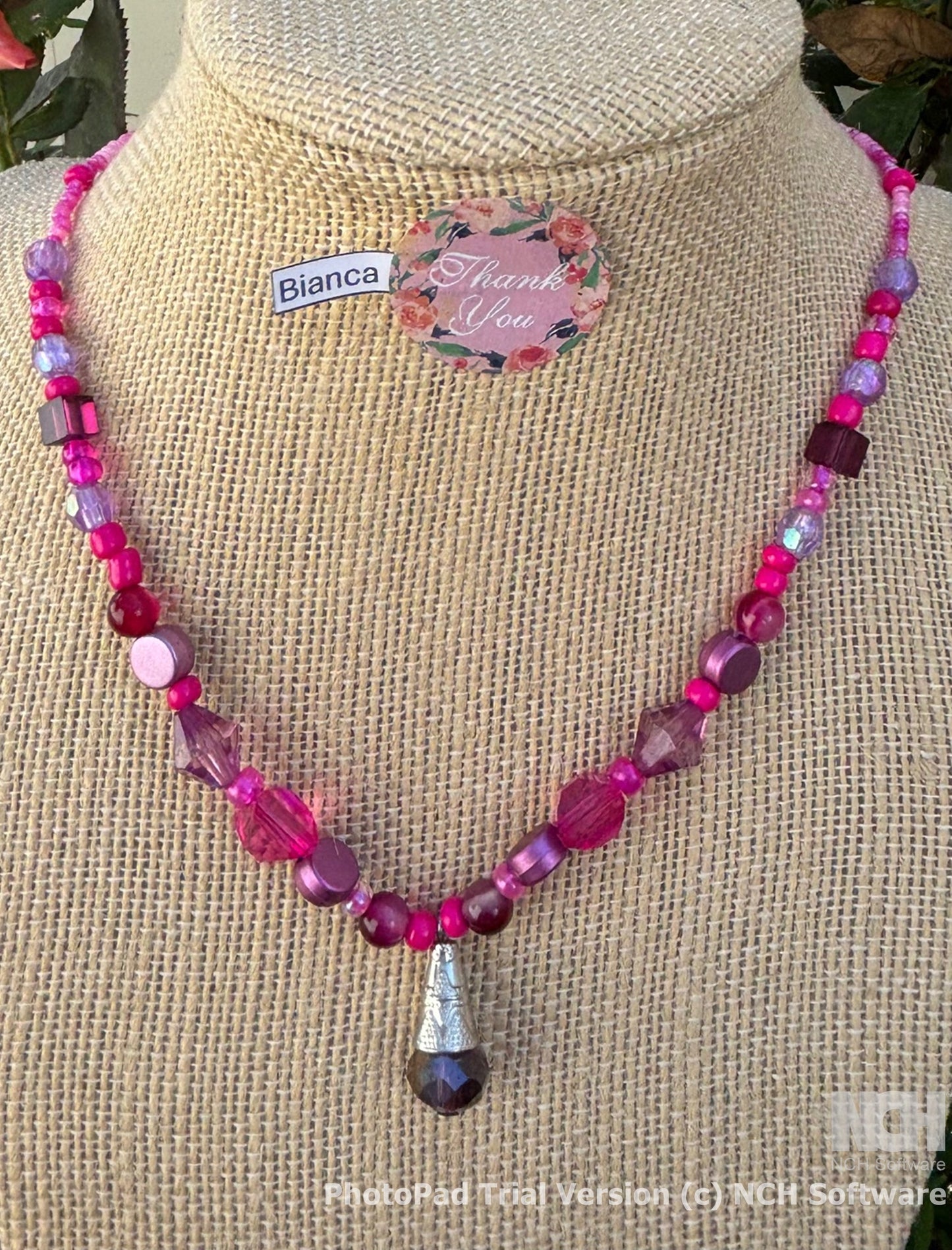 Bianca - Custom Handmade Beaded Necklace and Bracelet Set - Pink and White Elegance