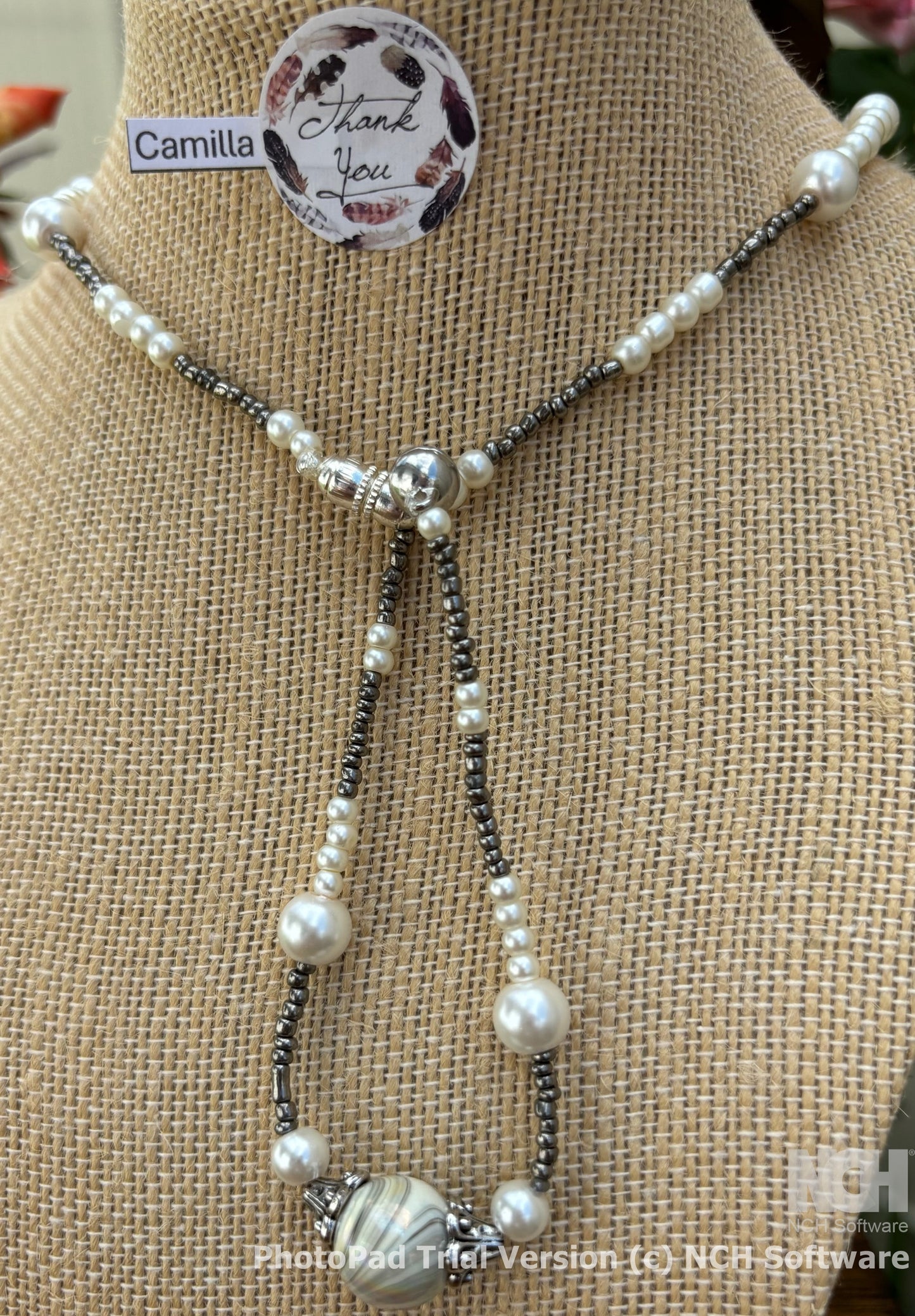 Camilla - Pearl Elegance: Timeless White Beaded Necklace, The silver beads and clasps add a touch of sophistication.