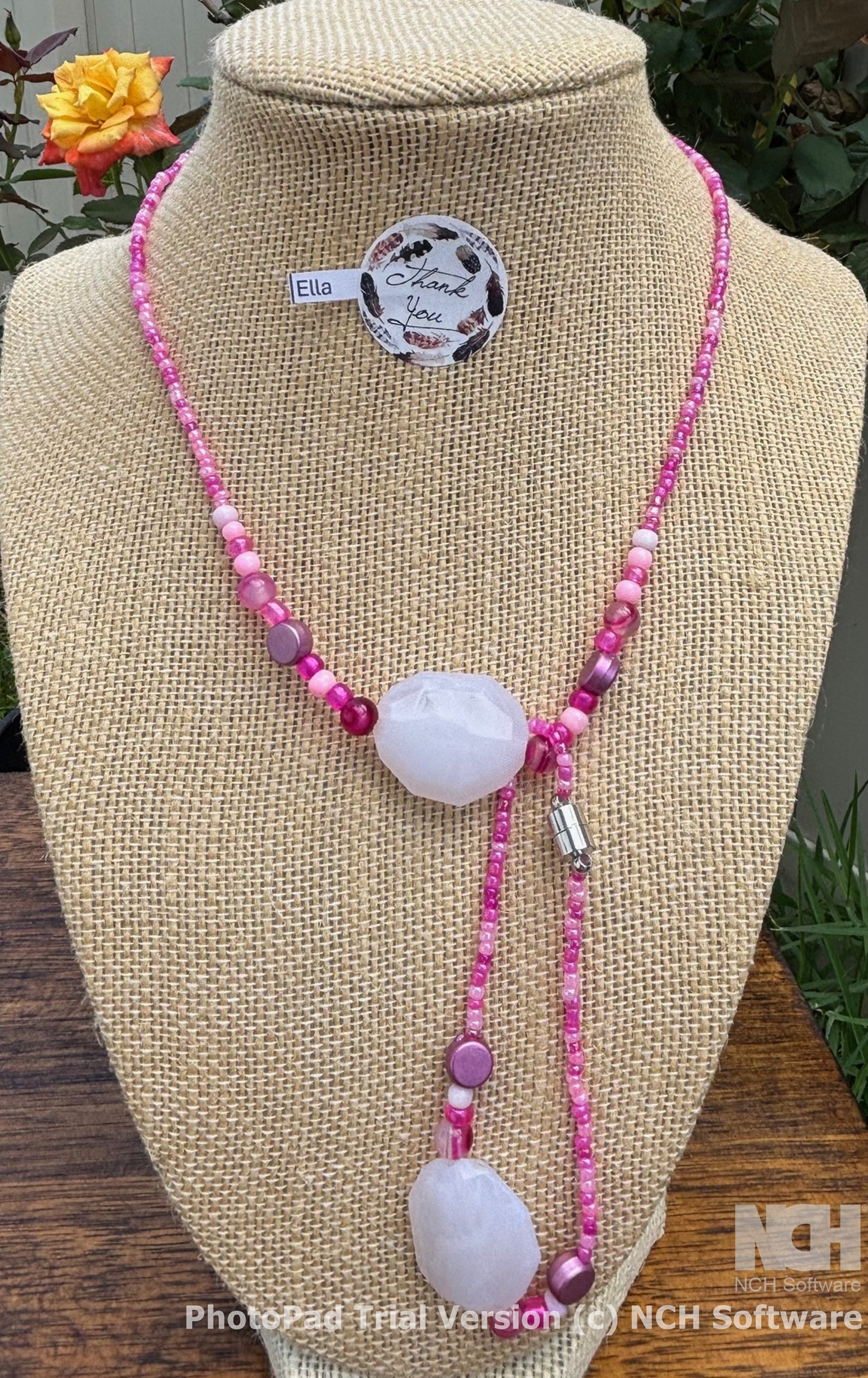 Ella - Pink Rose Quartz Beaded Necklace and Bracelet with Silver Accent, Handcrafted, Unique and Stylish!