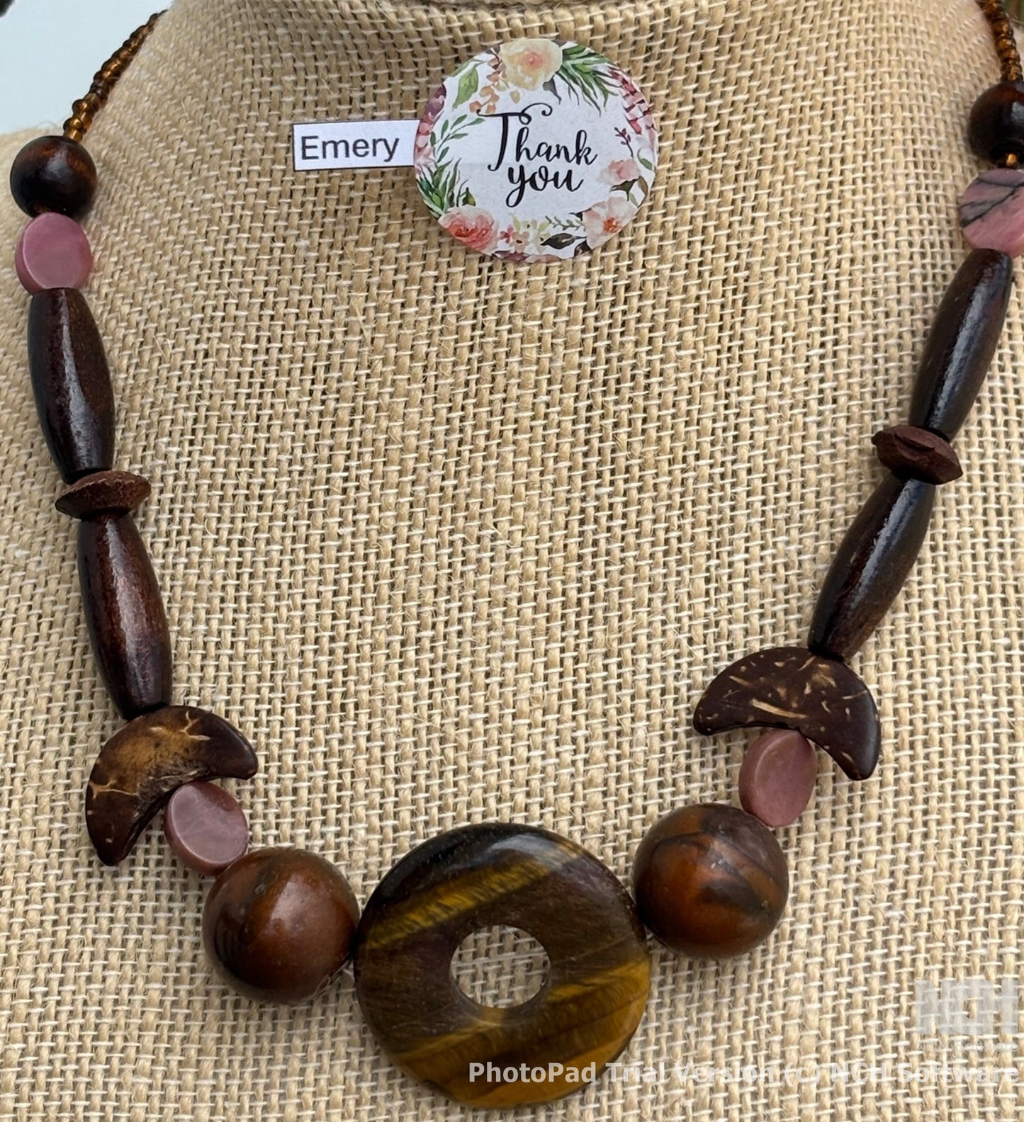 Emery - Wooden Beaded Necklace and bracelet with Tiger's Eye