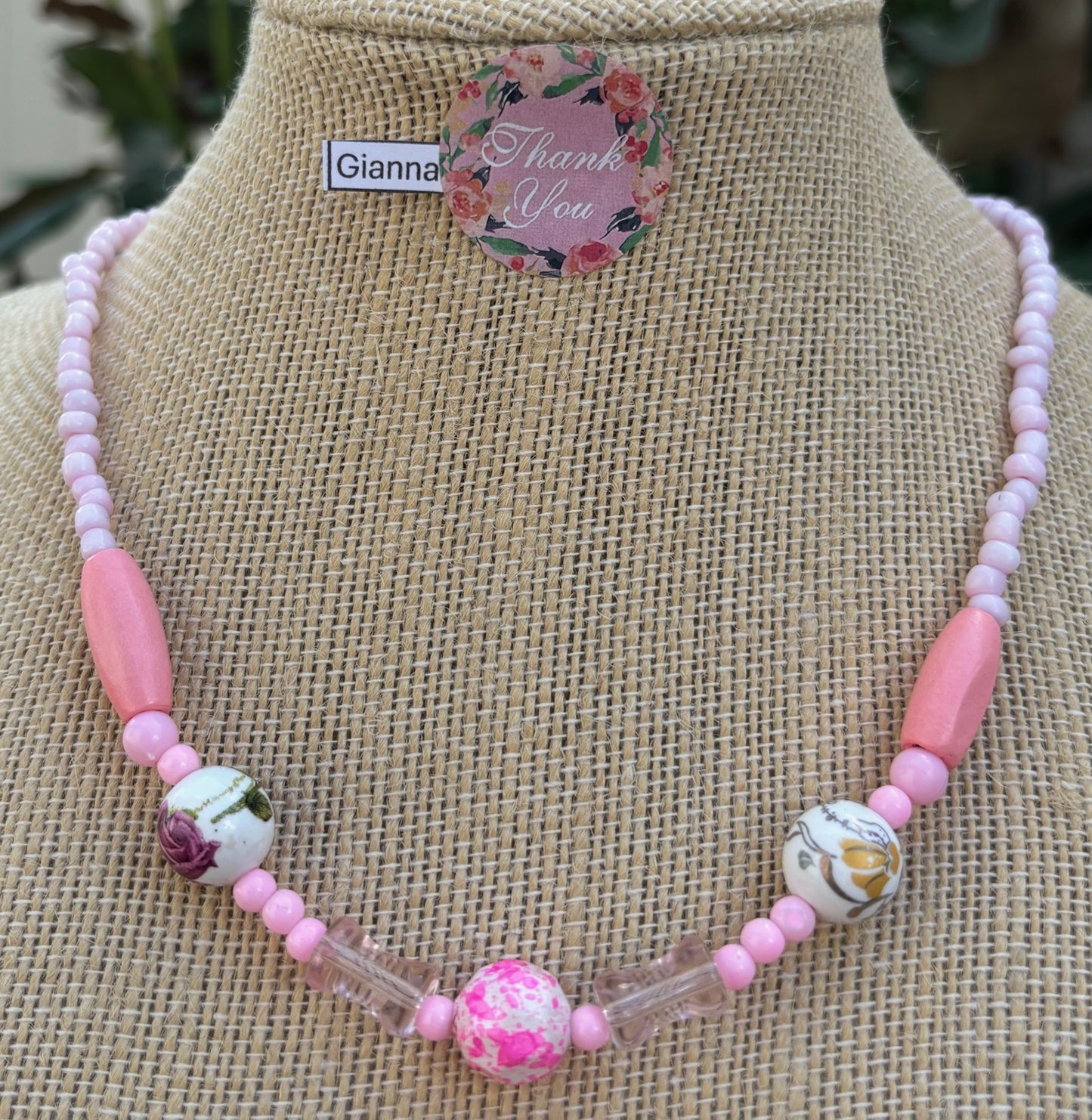 Gianna - Handcrafted Pink Floral Necklace and Bracelet with Magnetic Clasps