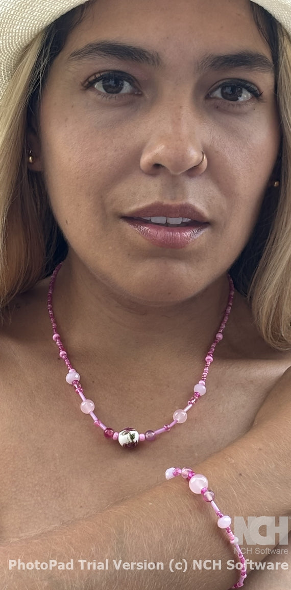 Aaliyah - Pink Beaded Necklace Set with Rose Charm, Each necklace is individually crafted, ensuring a unique and special piece.