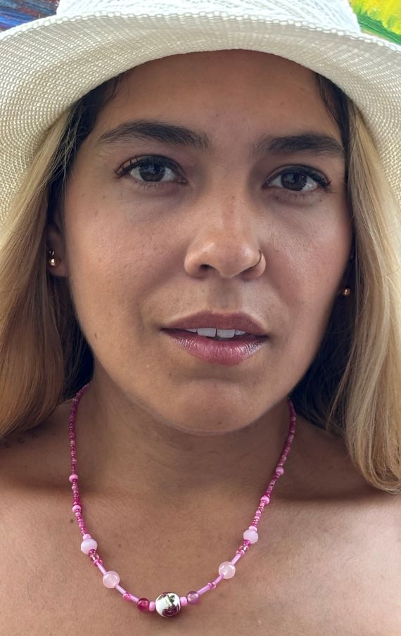 Aaliyah - Pink Beaded Necklace Set with Rose Charm, Each necklace is individually crafted, ensuring a unique and special piece.