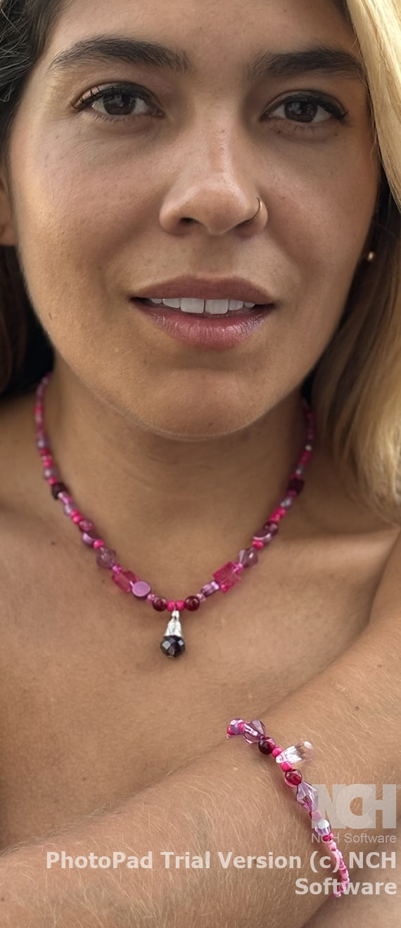 Bianca - Custom Handmade Beaded Necklace and Bracelet Set - Pink and White Elegance