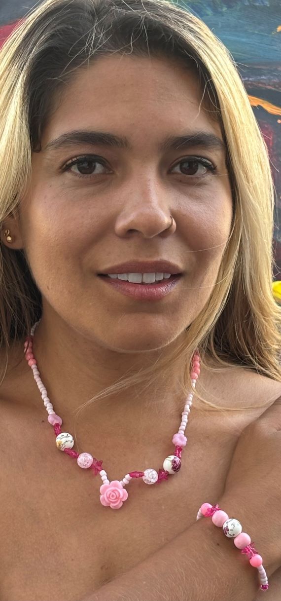 Gianna - Handcrafted Pink Floral Necklace and Bracelet with Magnetic Clasps