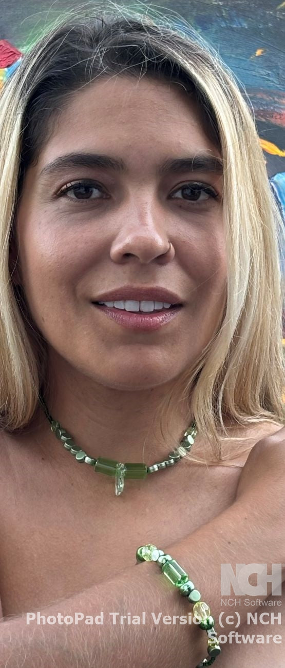 Aubrey - Emerald Elegance Stunning Green Beaded Necklace. Necklace showcases a beautiful array of greens, from deep forest to light lime.