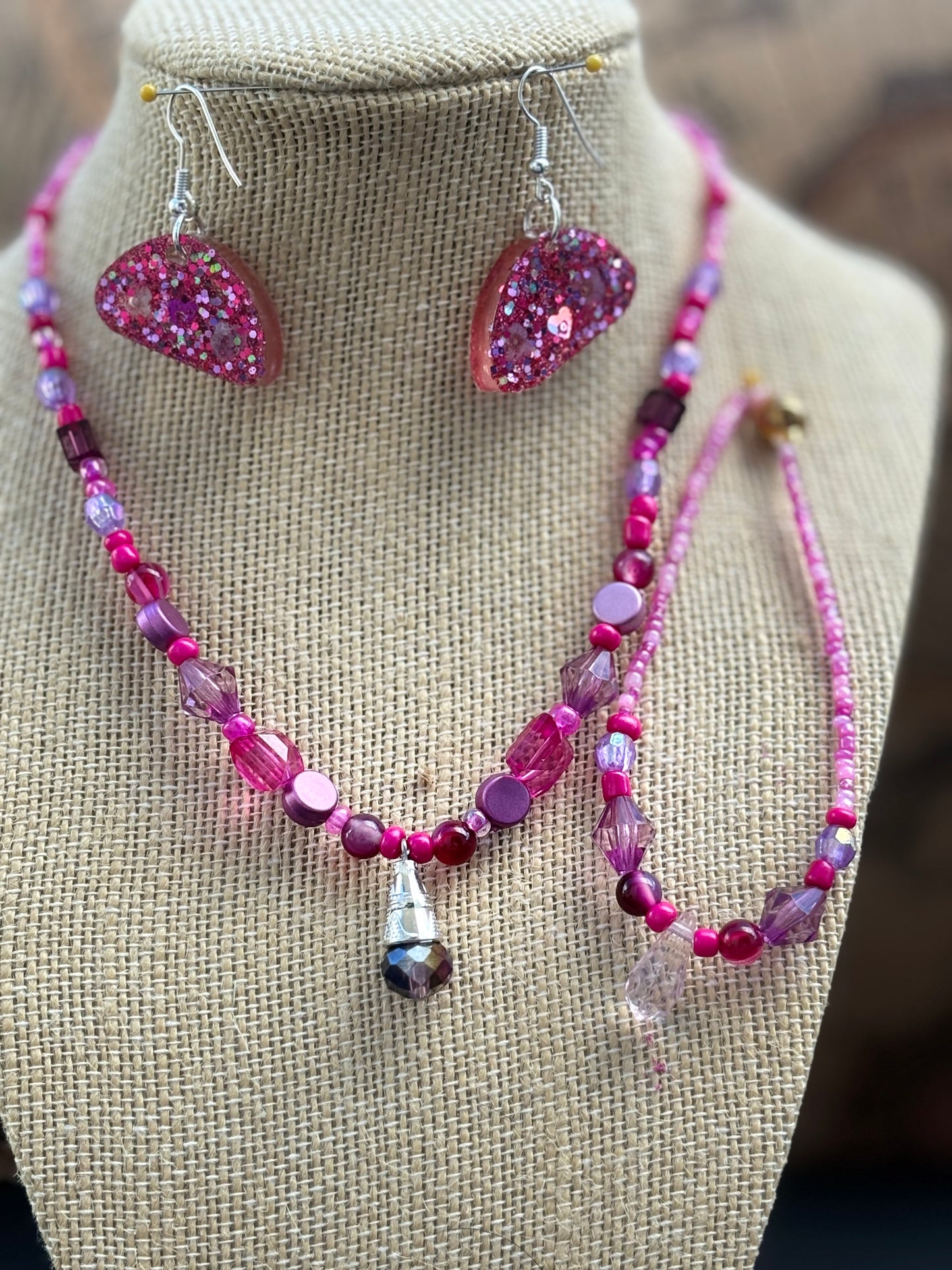 Bianca - Custom Handmade Beaded Necklace and Bracelet Set - Pink and White Elegance