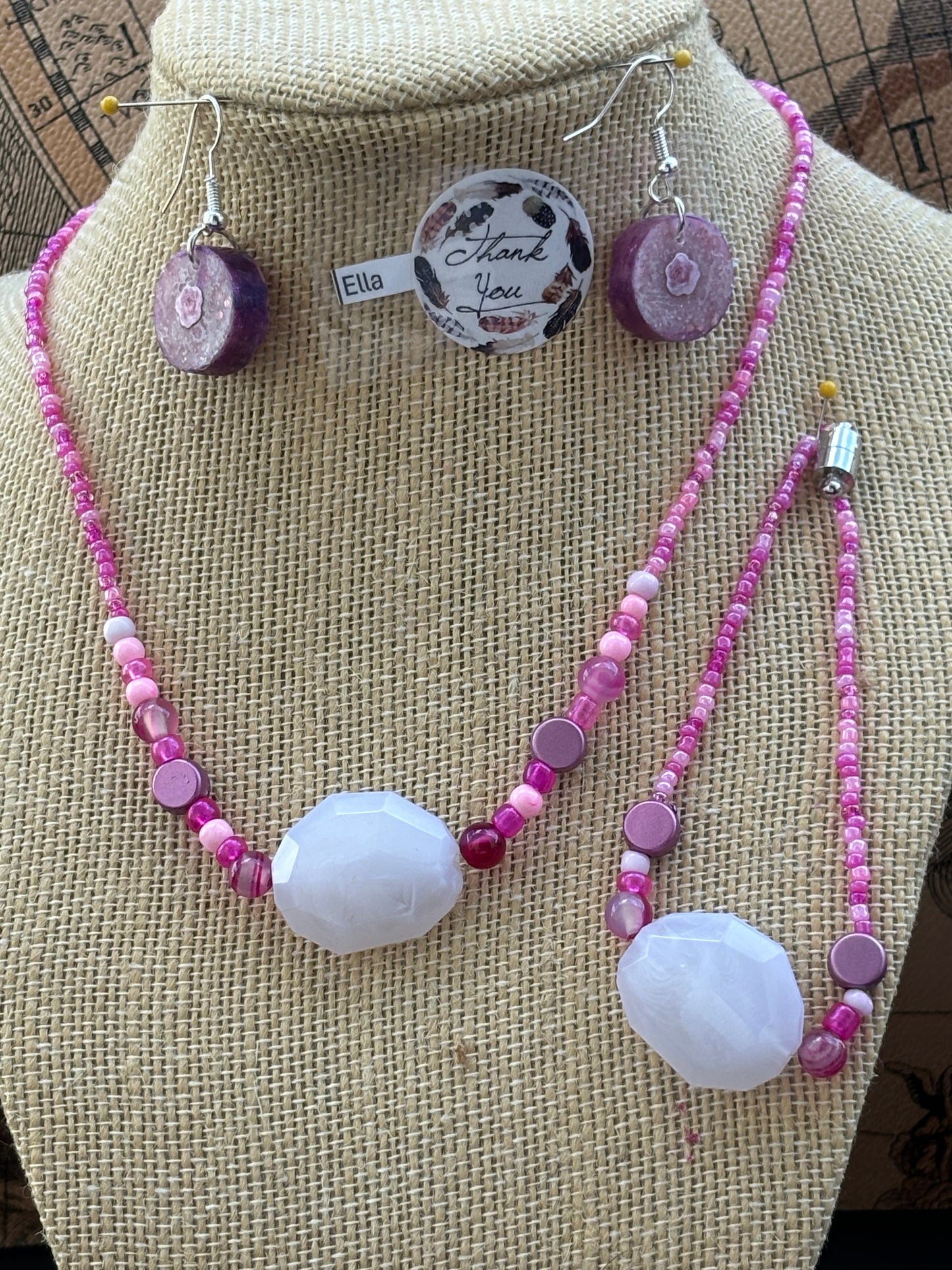 Ella - Pink Rose Quartz Beaded Necklace and Bracelet with Silver Accent, Handcrafted, Unique and Stylish!