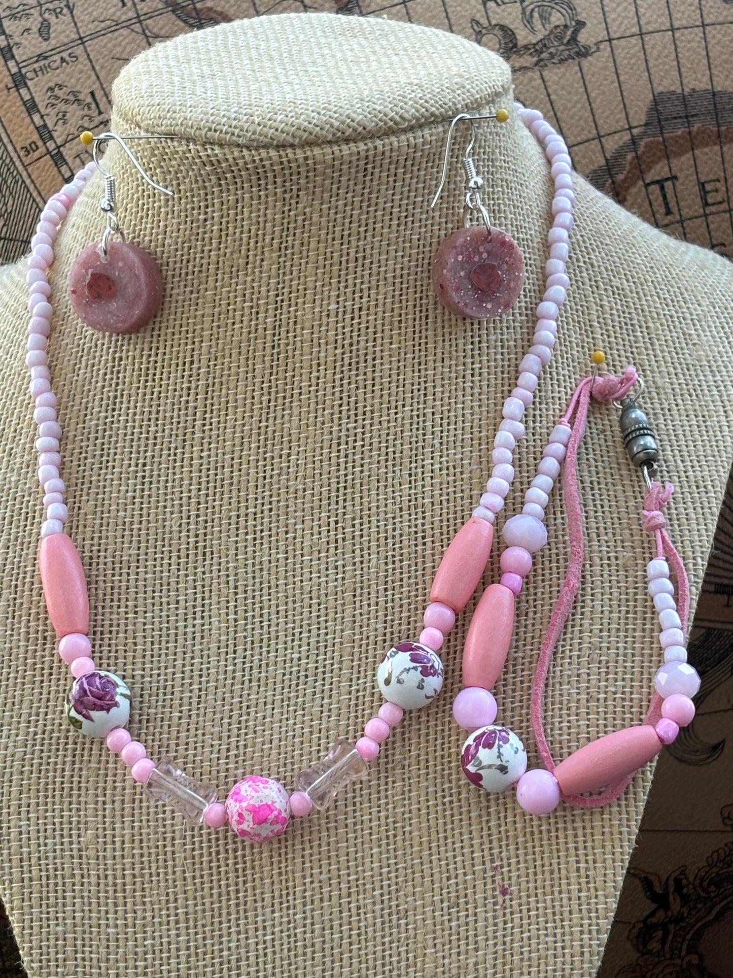 Gianna - Handcrafted Pink Floral Necklace and Bracelet with Magnetic Clasps