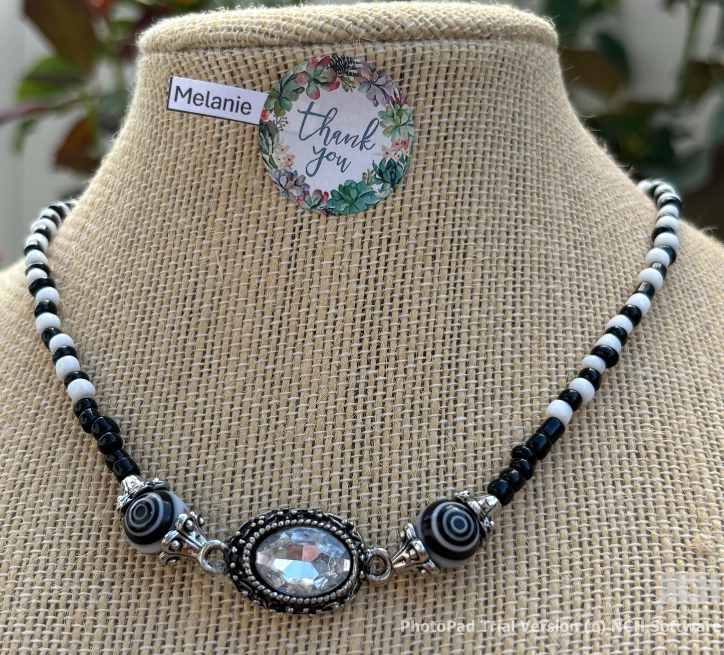 Melanie - Handcrafted Elegance Classic Black and White Beaded Necklace with Crystal Accents