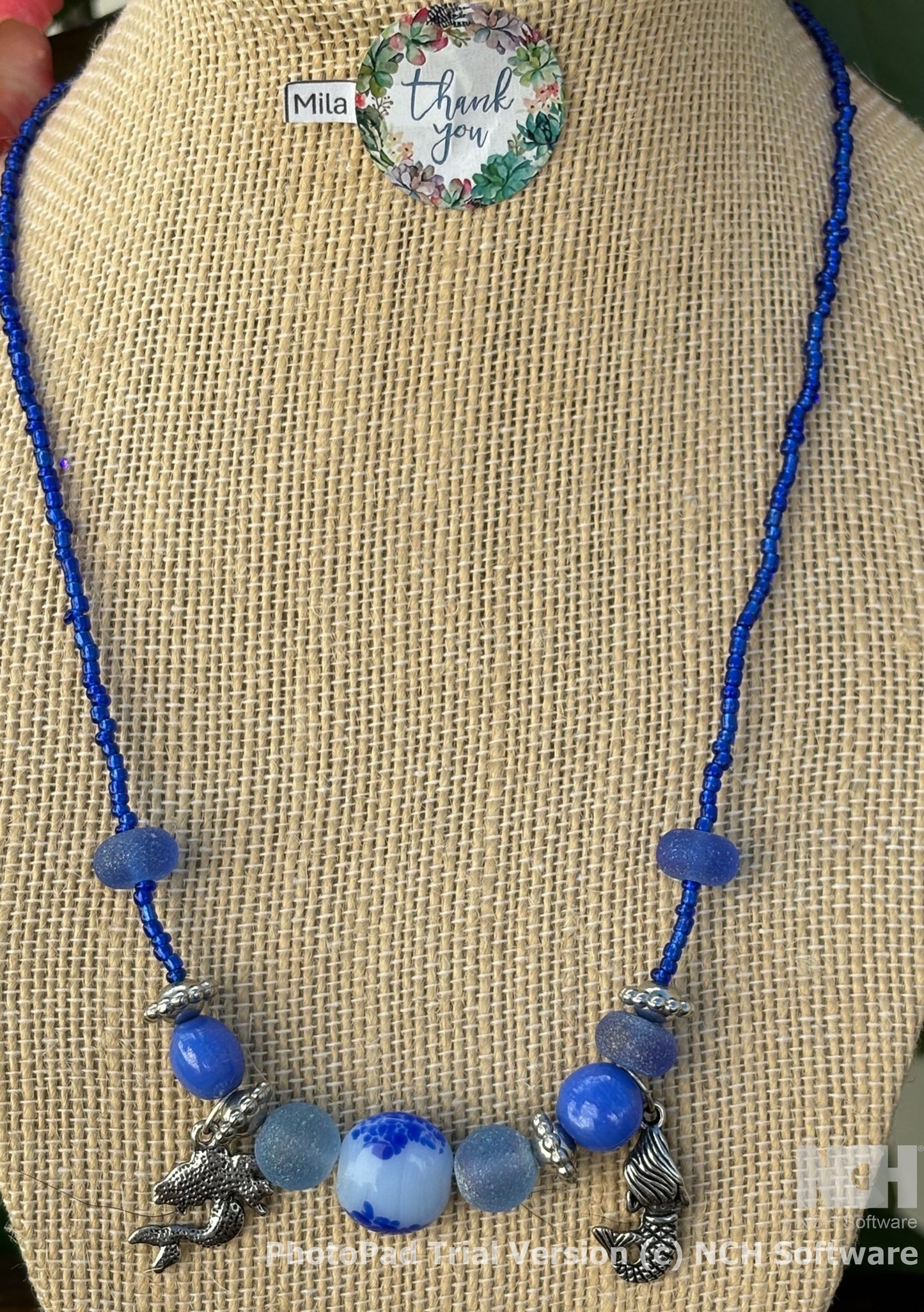 Mila - Blue Beaded Necklace and Bracelet with Mermaid Charm, Under the Sea