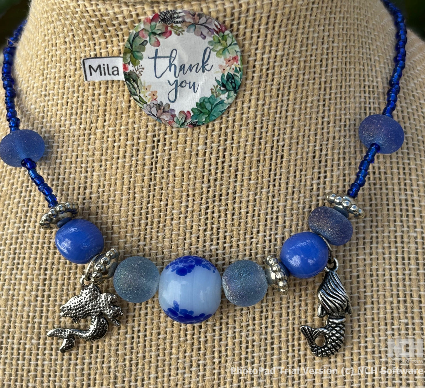 Mila - Blue Beaded Necklace and Bracelet with Mermaid Charm, Under the Sea