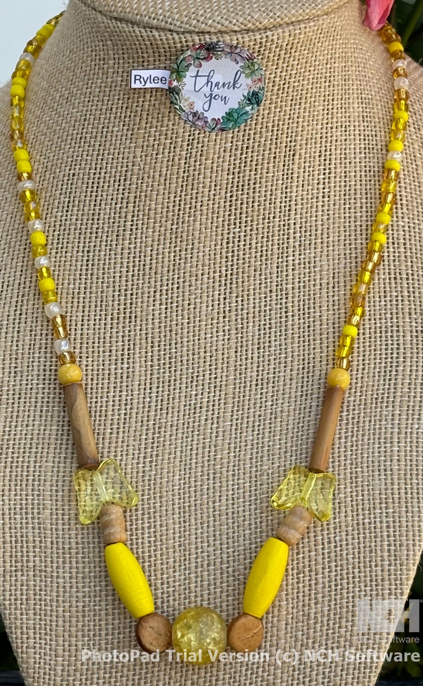Rylee - Sunny Yellow Beaded Necklace and Bracelet with Wooden Accents