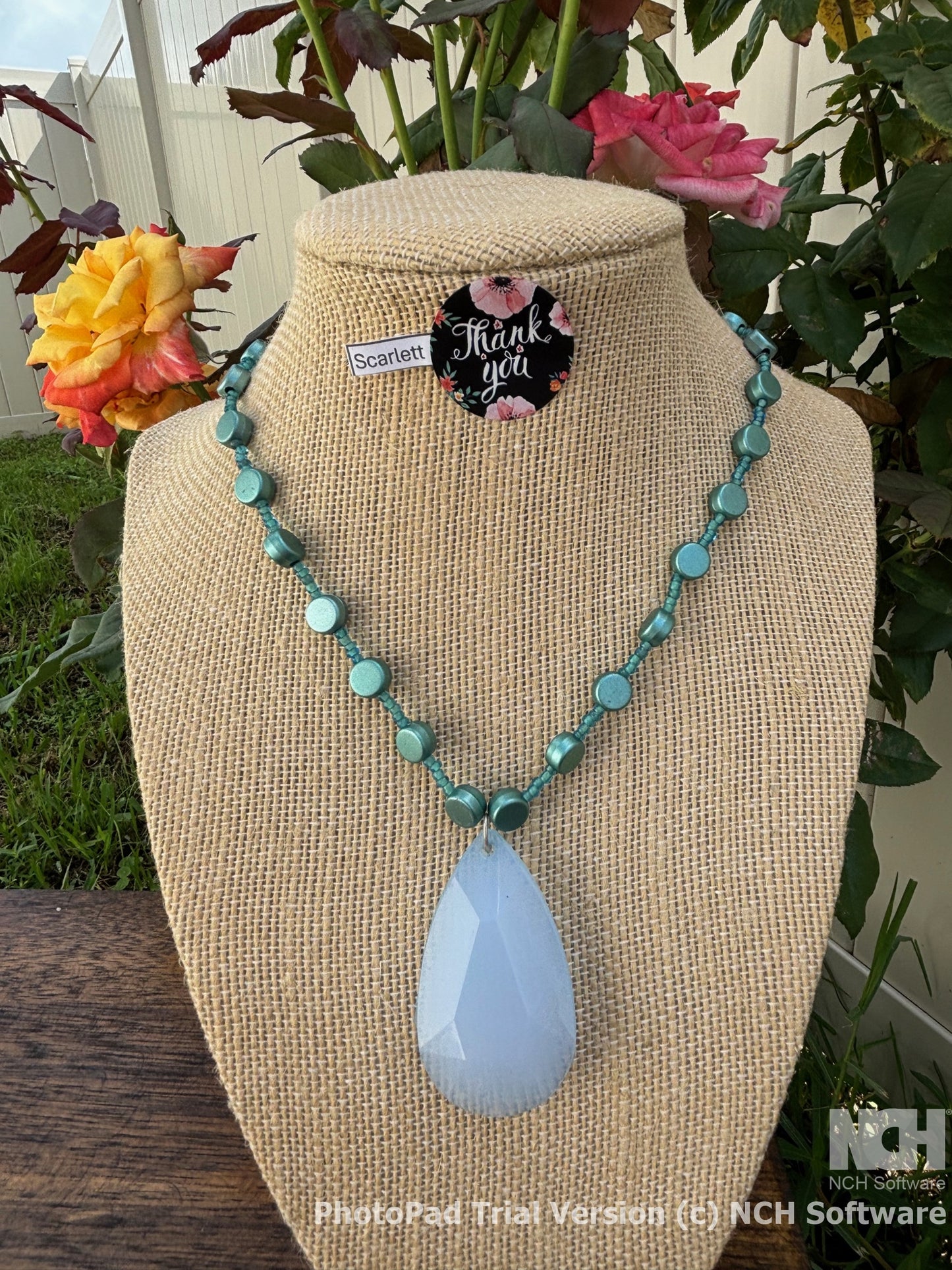 Scarlett - Teal Beaded Necklace with Teardrop Pendant