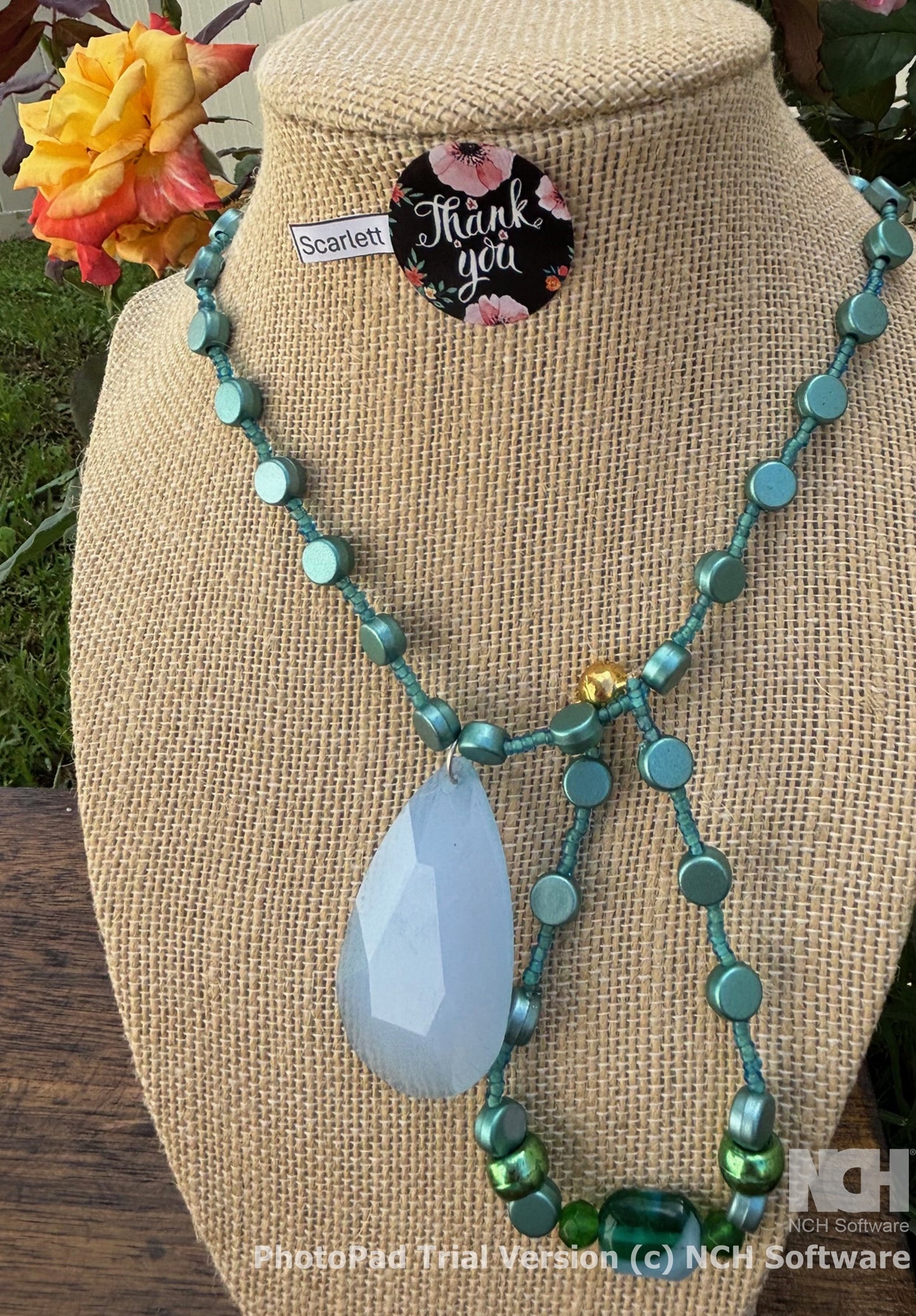 Scarlett - Teal Beaded Necklace with Teardrop Pendant