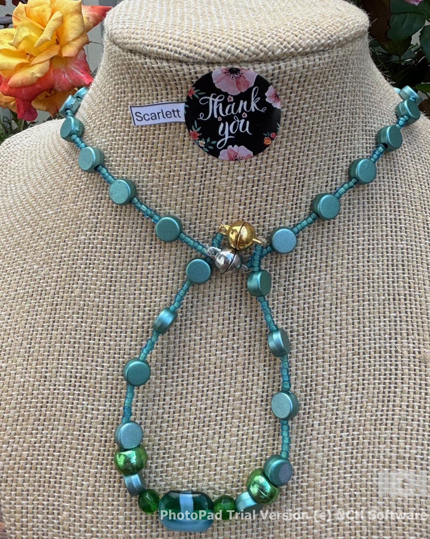 Scarlett - Teal Beaded Necklace with Teardrop Pendant