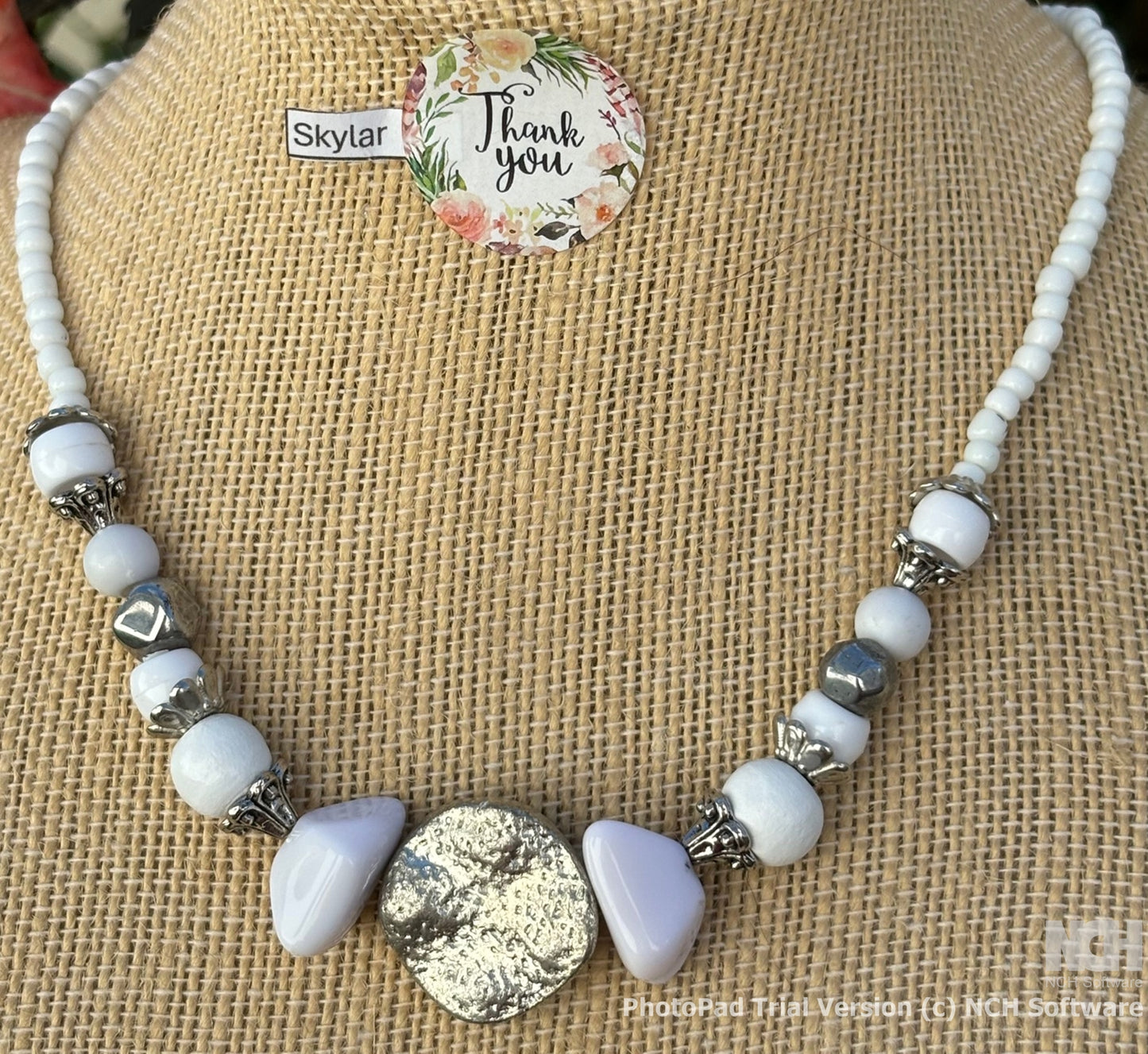 Skyler - Timeless White Beaded Necklace with Silver Accents