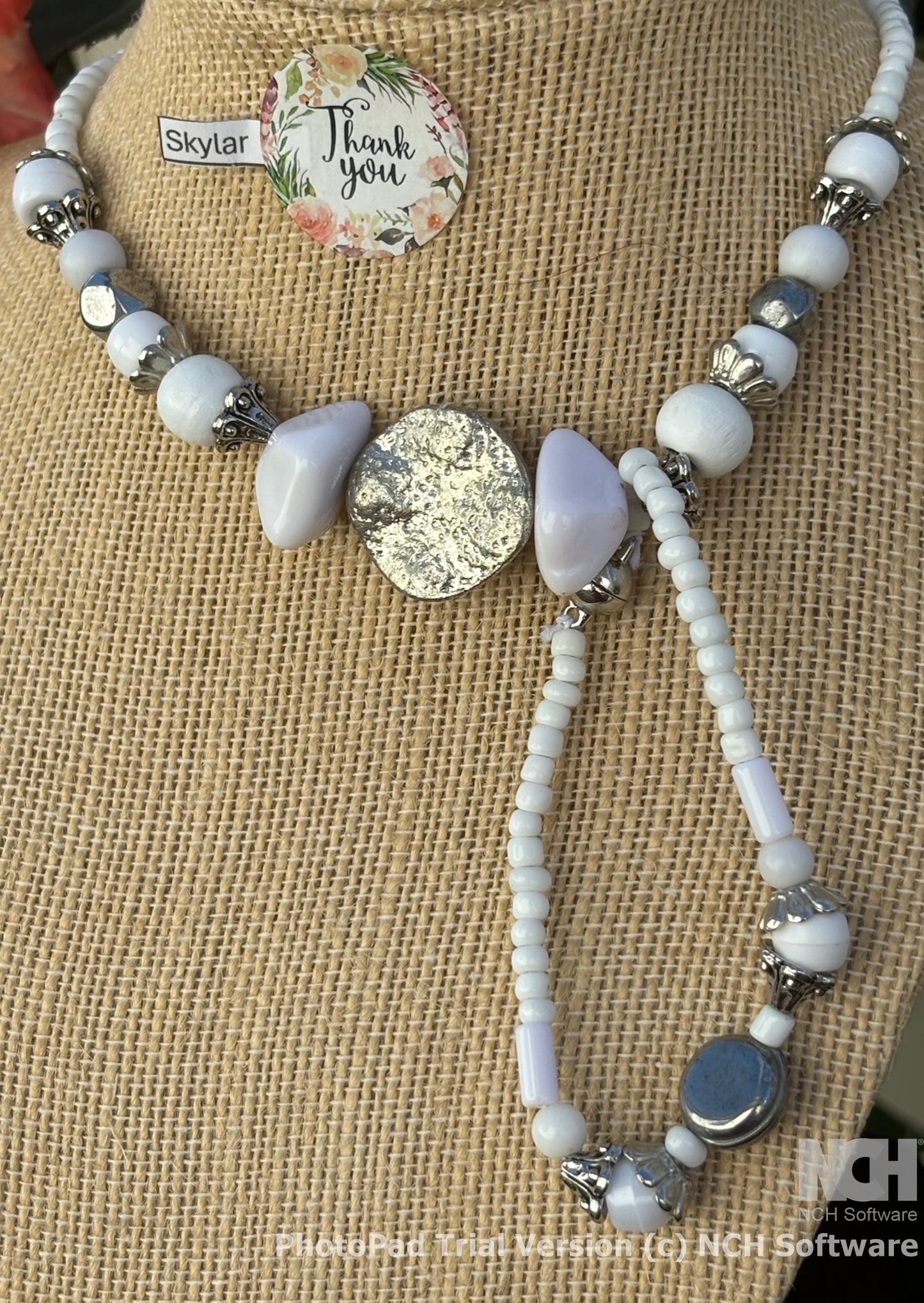 Skyler - Timeless White Beaded Necklace with Silver Accents