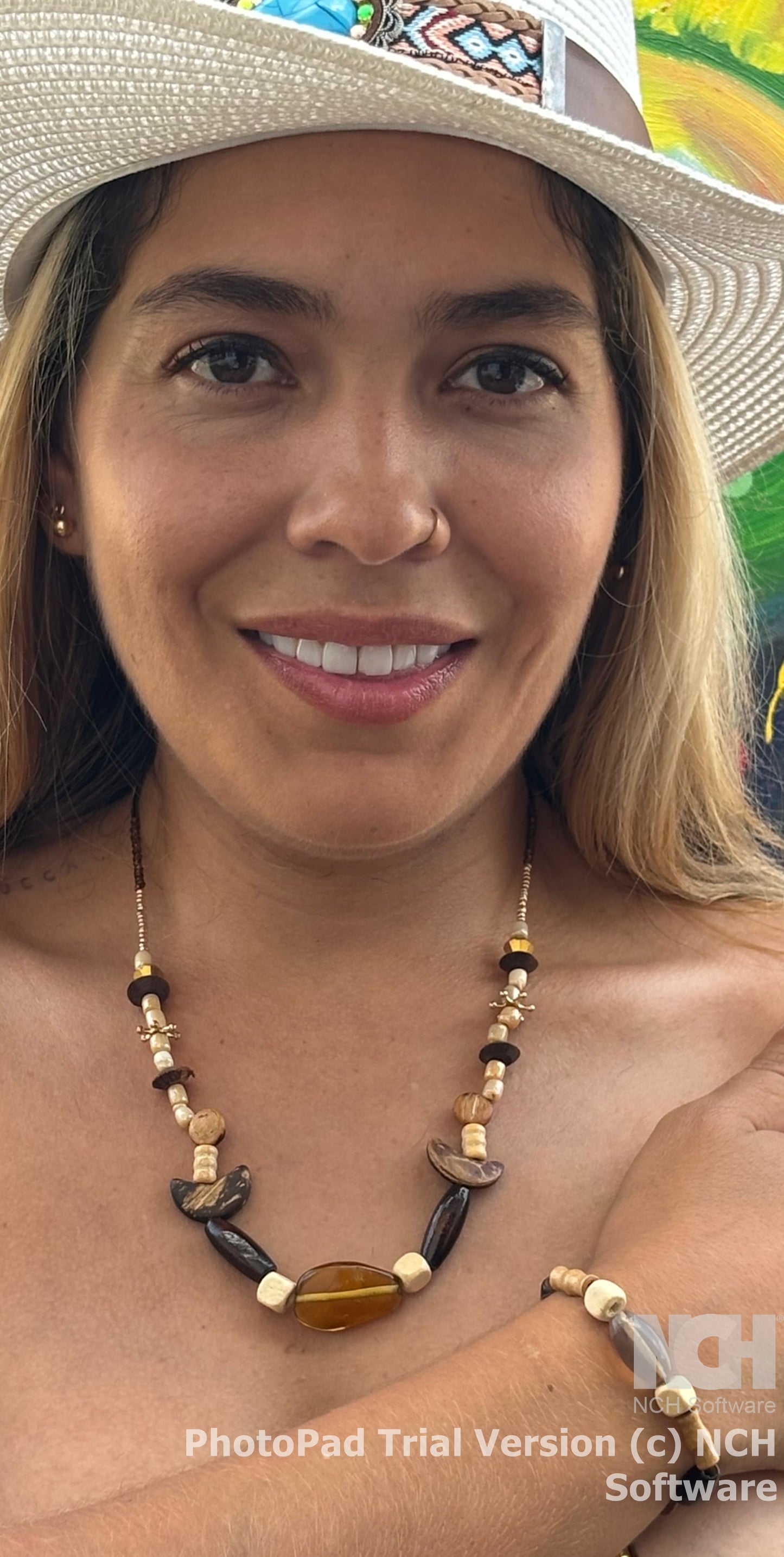 Zoey - Zoey - Wood and Pearl Beaded Necklace with Gold Accents, Earthy Tones