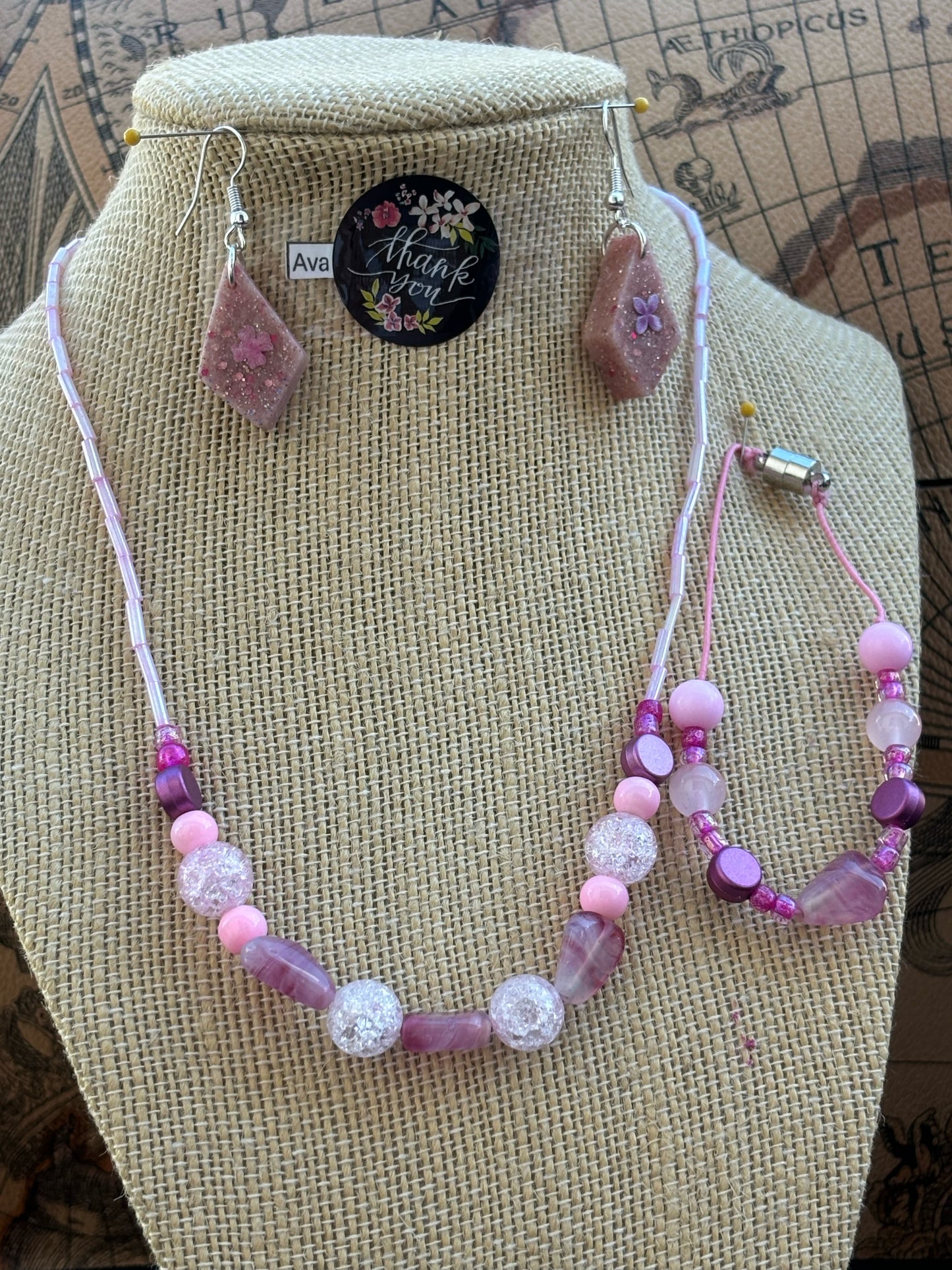 Ava - Pink Beaded Necklace Set with Tassel Each necklace is individually crafted ensuring a unique and special piece.