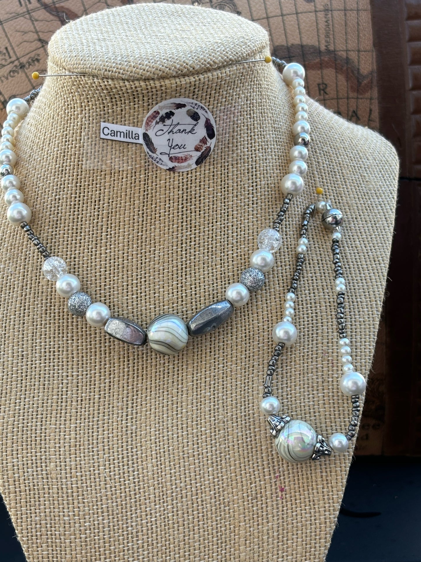 Camilla - Pearl Elegance: Timeless White Beaded Necklace, The silver beads and clasps add a touch of sophistication.