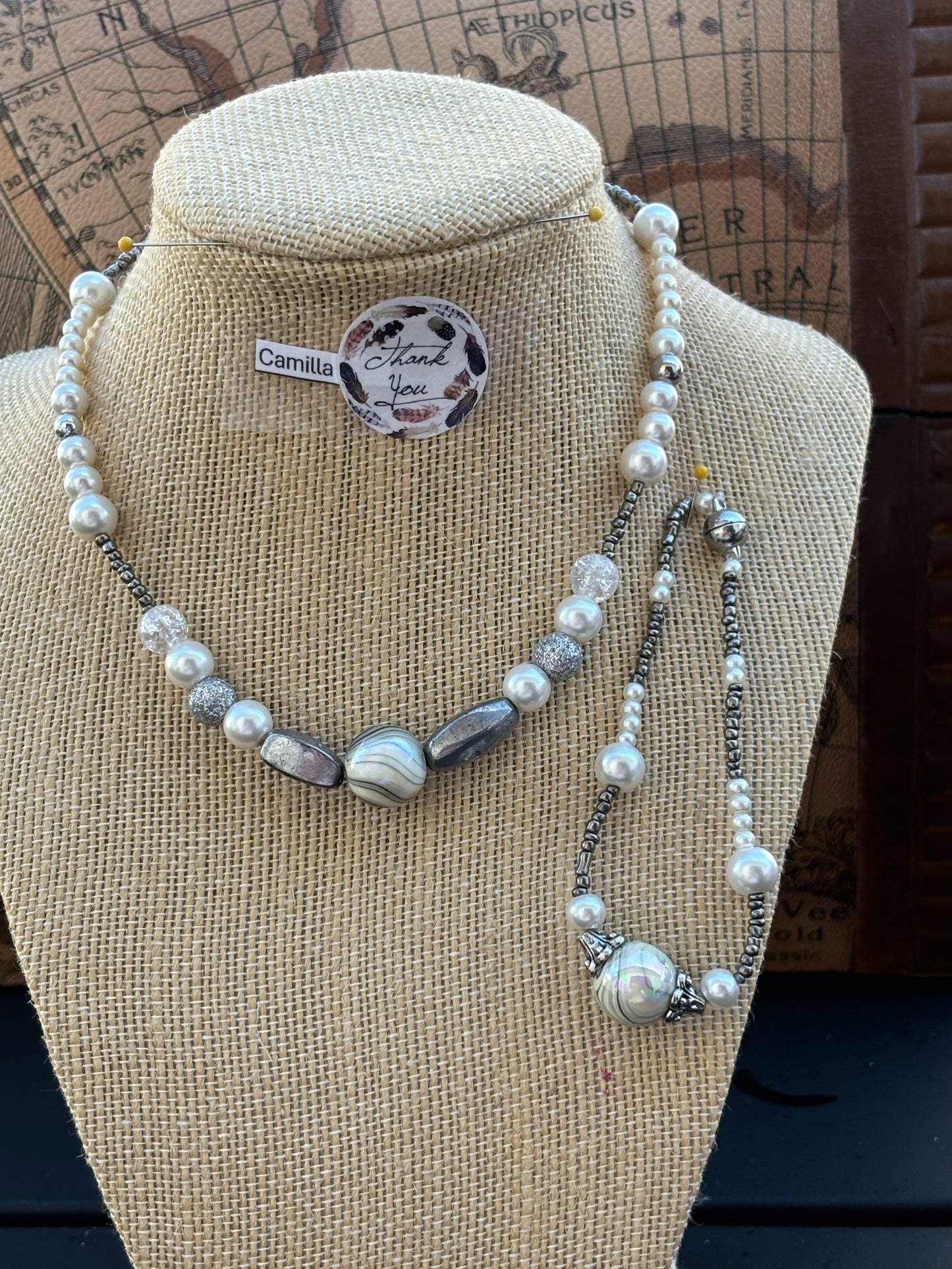 Camilla - Pearl Elegance: Timeless White Beaded Necklace, The silver beads and clasps add a touch of sophistication.