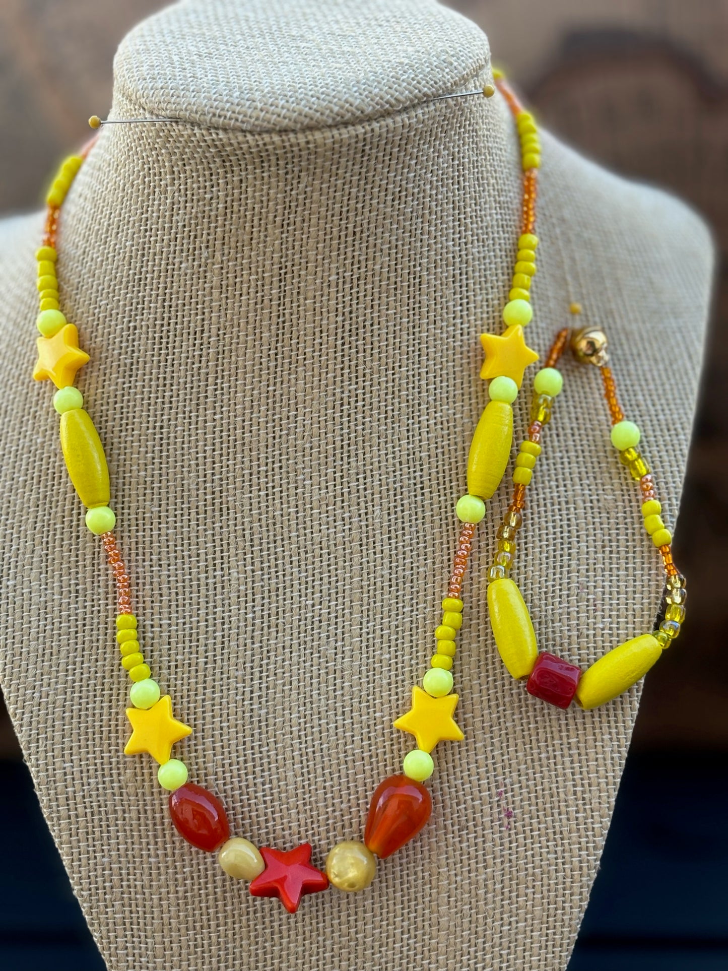 Maya - Sunny Days: Vibrant Yellow Beaded Necklace, a beautiful array of yellows, from bright sunshine