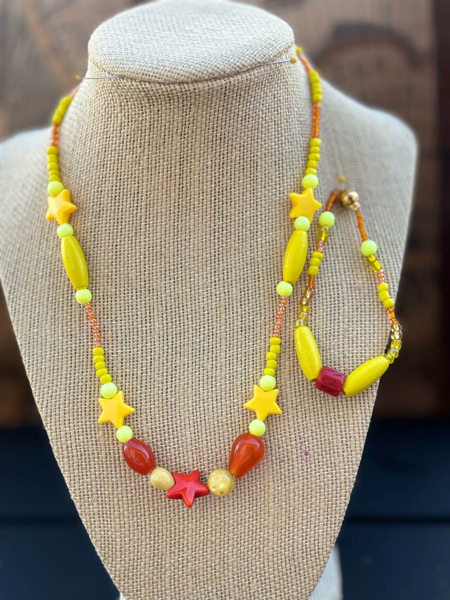 Maya - Sunny Days: Vibrant Yellow Beaded Necklace, a beautiful array of yellows, from bright sunshine