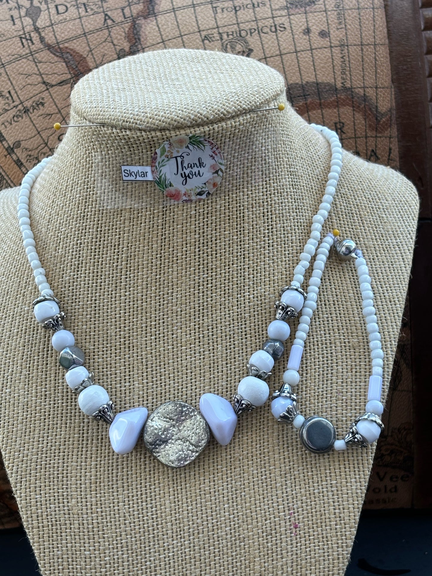 Skyler - Timeless White Beaded Necklace with Silver Accents