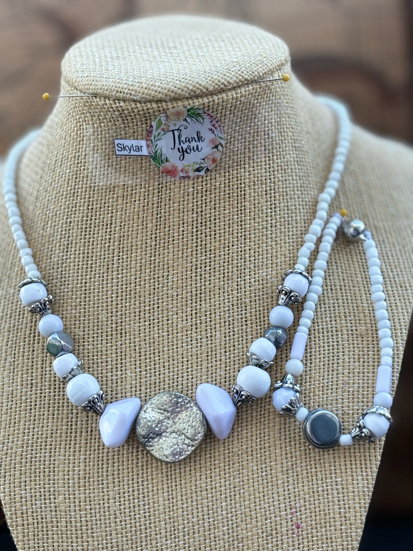 Skyler - Timeless White Beaded Necklace with Silver Accents
