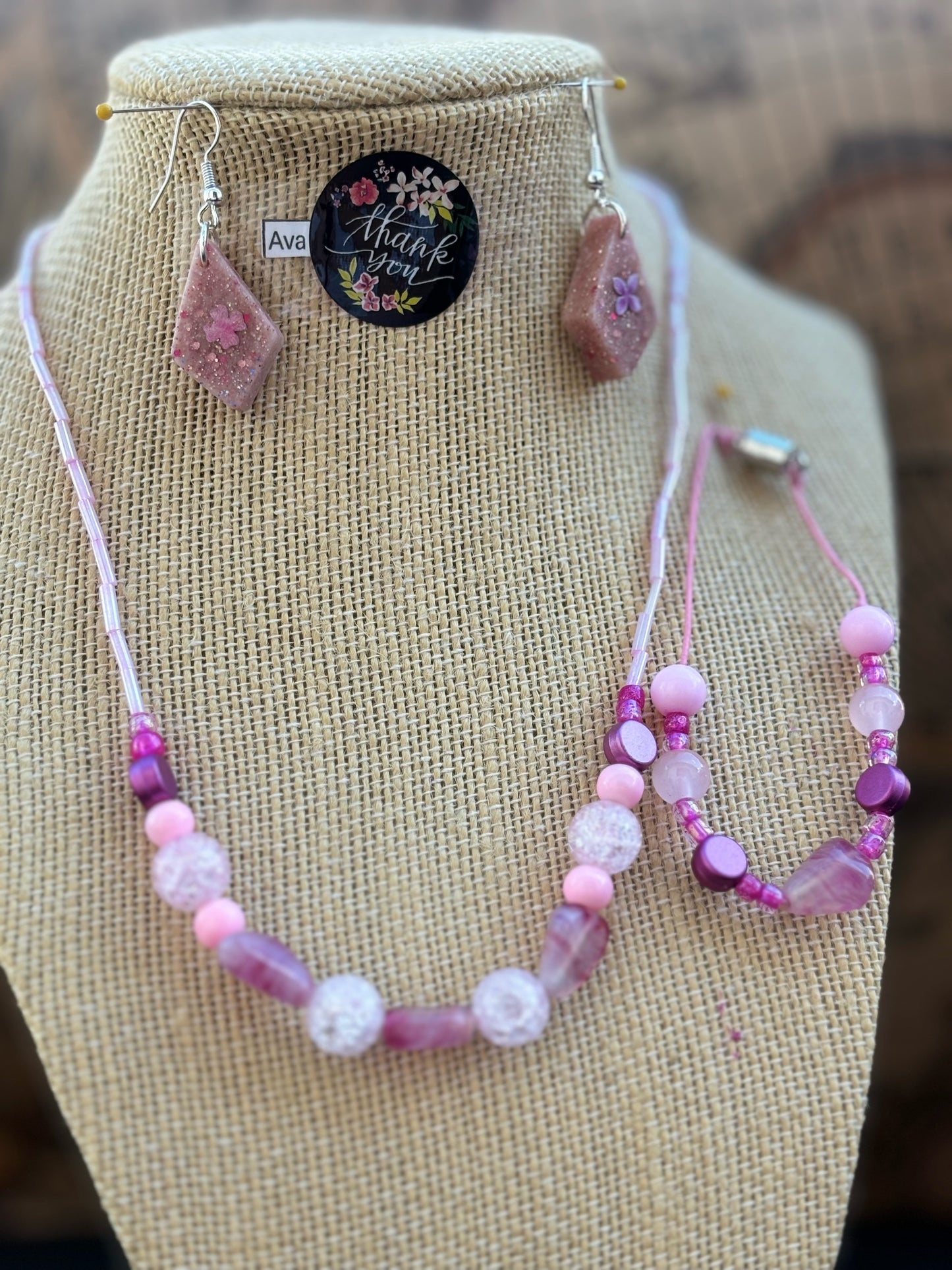 Ava - Pink Beaded Necklace Set with Tassel Each necklace is individually crafted ensuring a unique and special piece.