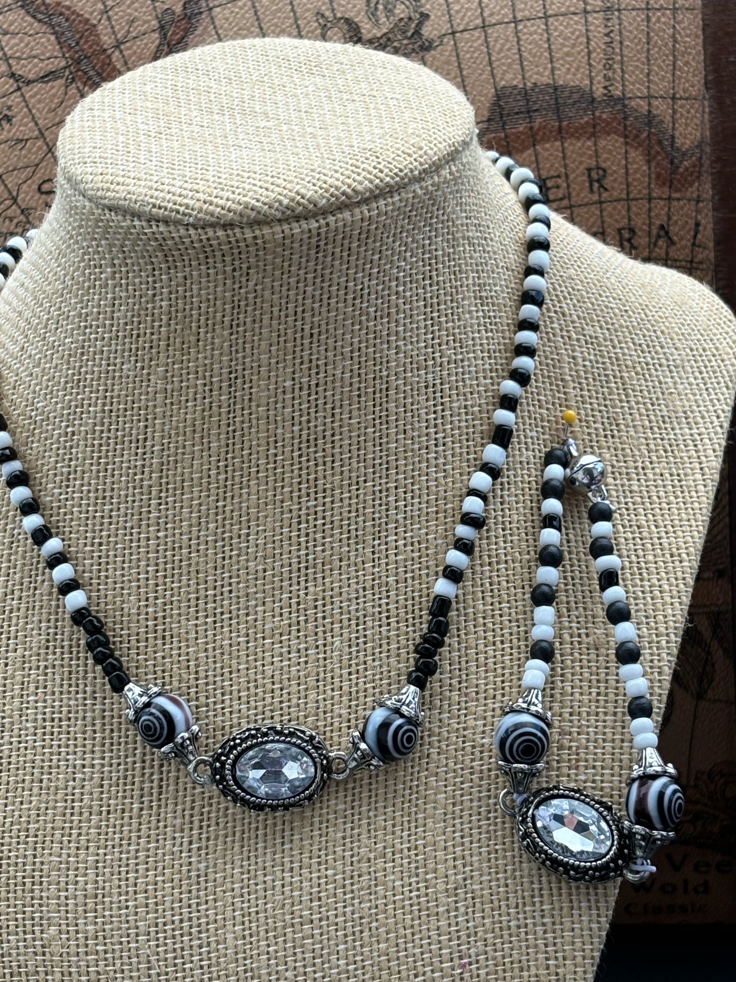 Melanie - Handcrafted Elegance Classic Black and White Beaded Necklace with Crystal Accents