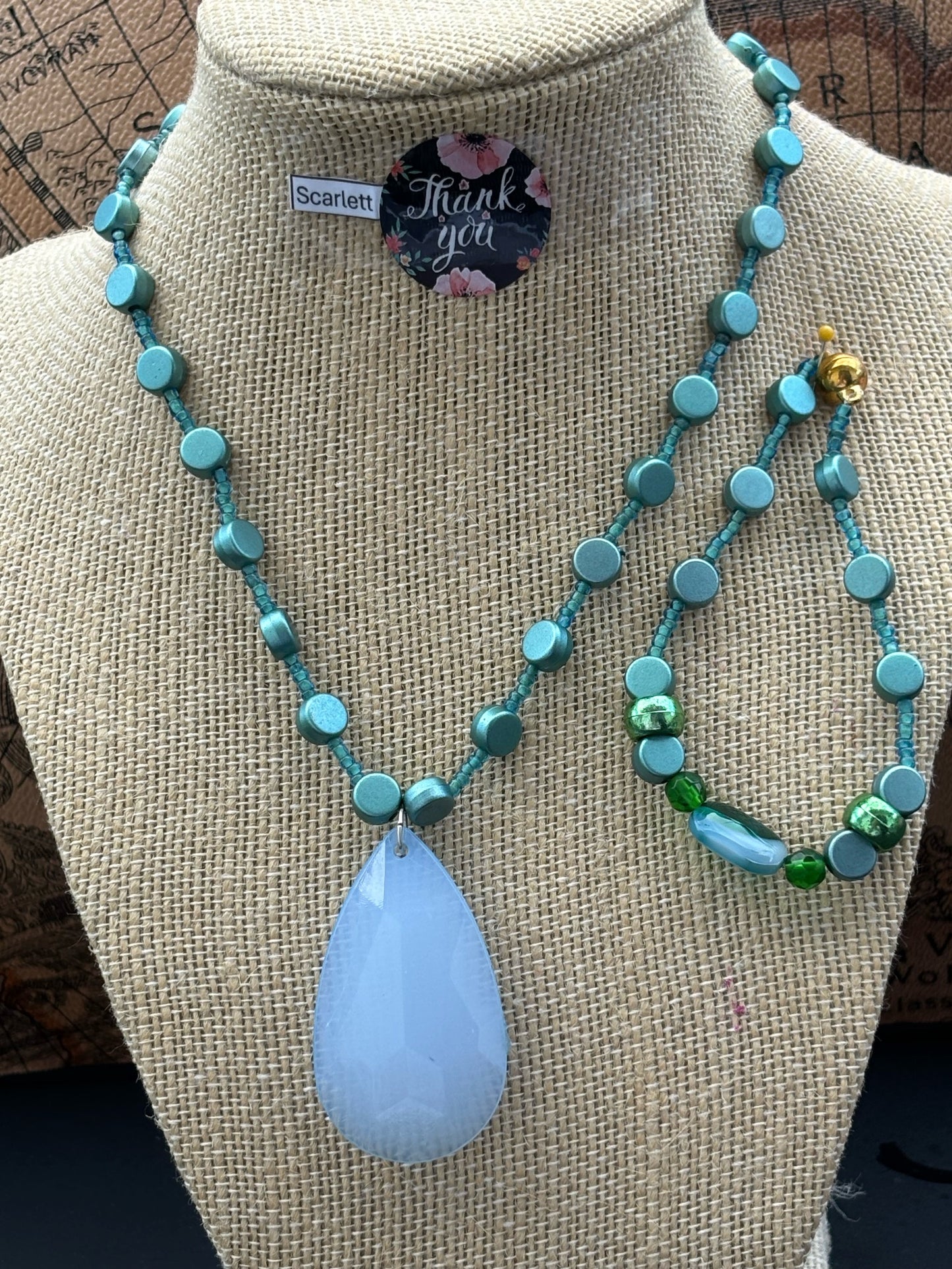 Scarlett - Teal Beaded Necklace with Teardrop Pendant