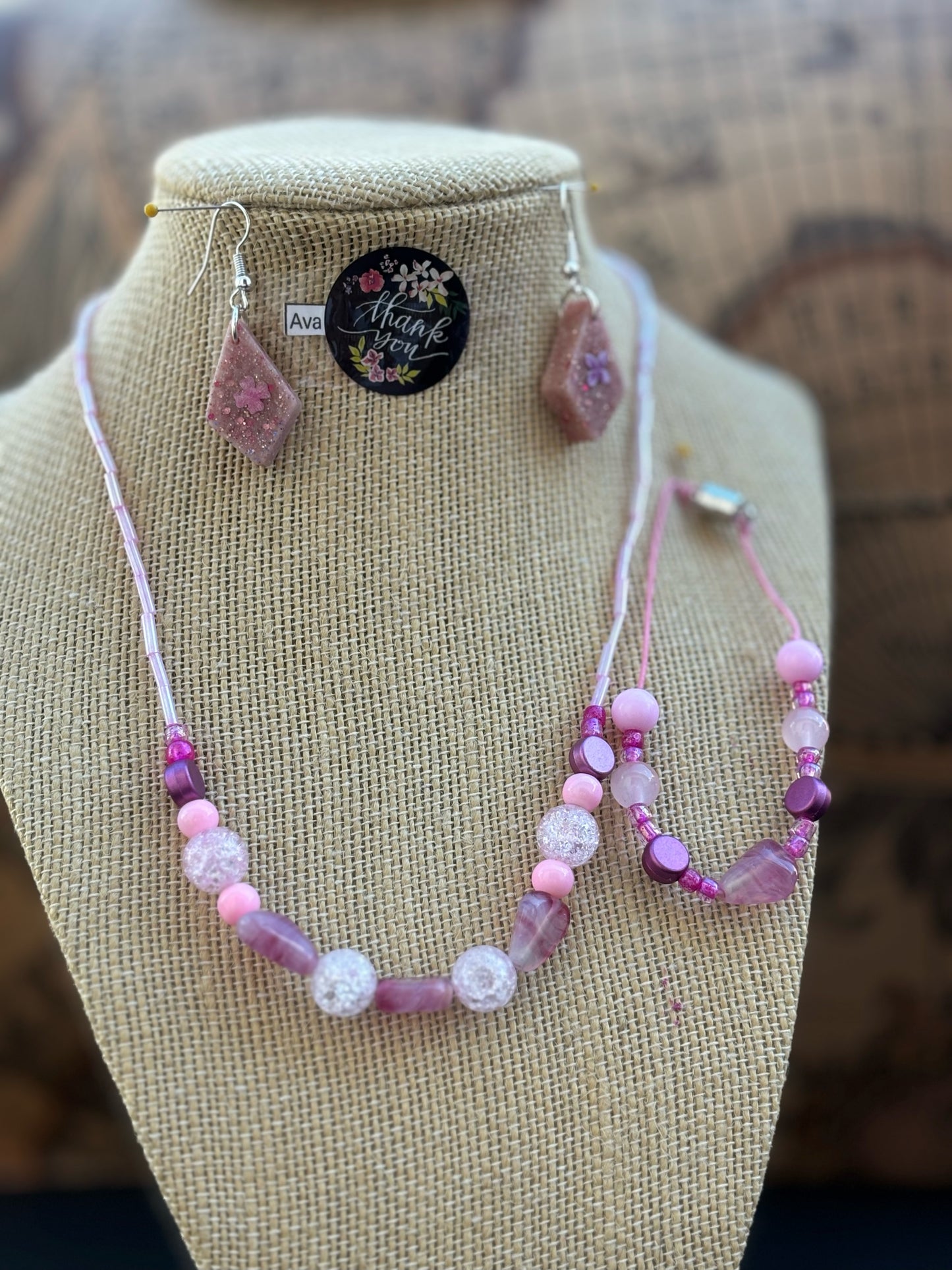 Ava - Pink Beaded Necklace Set with Tassel Each necklace is individually crafted ensuring a unique and special piece.