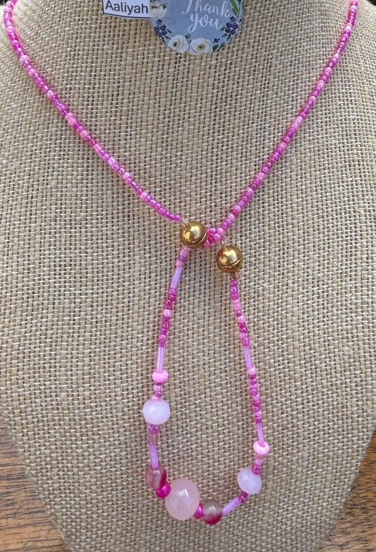 Aaliyah - Pink Beaded Necklace Set with Rose Charm, Each necklace is individually crafted, ensuring a unique and special piece.