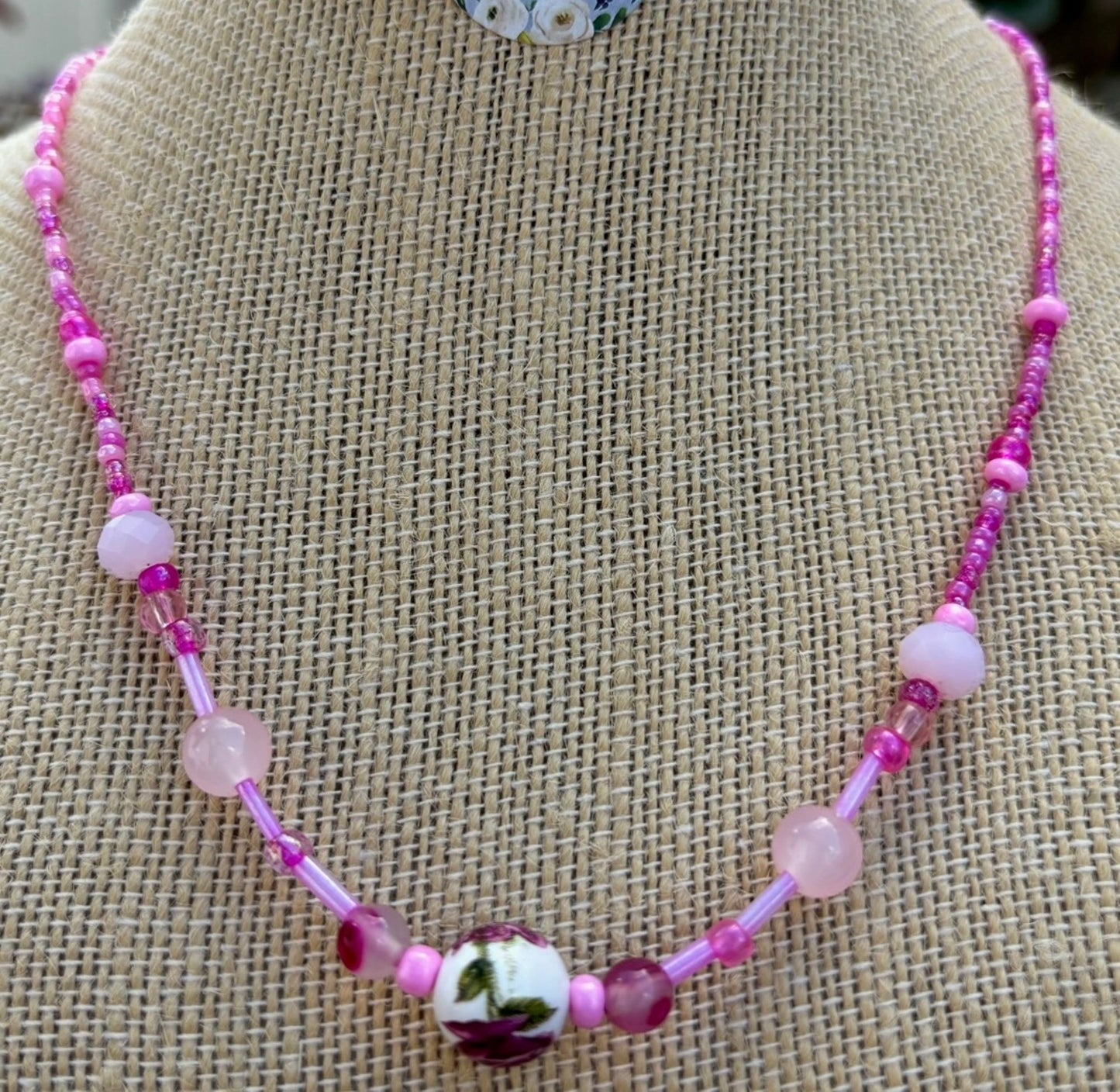 Aaliyah - Pink Beaded Necklace Set with Rose Charm, Each necklace is individually crafted, ensuring a unique and special piece.