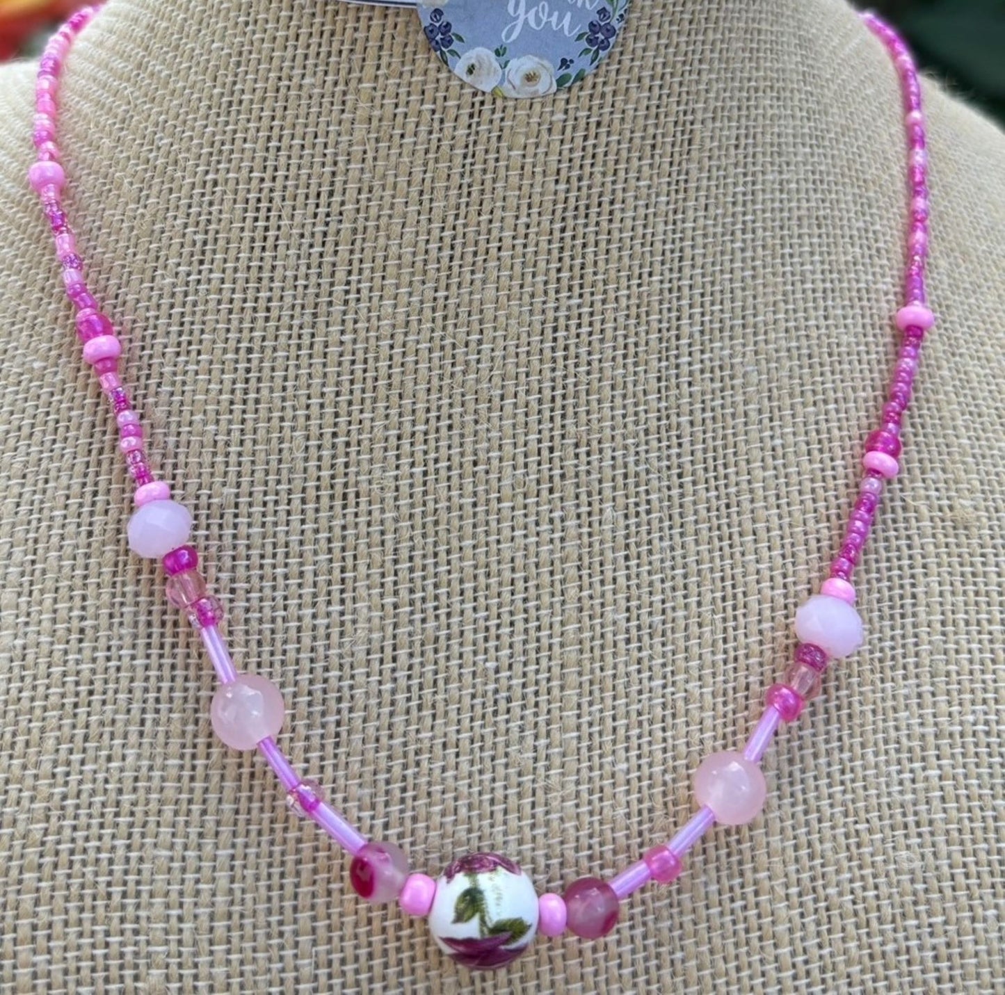Aaliyah - Pink Beaded Necklace Set with Rose Charm, Each necklace is individually crafted, ensuring a unique and special piece.