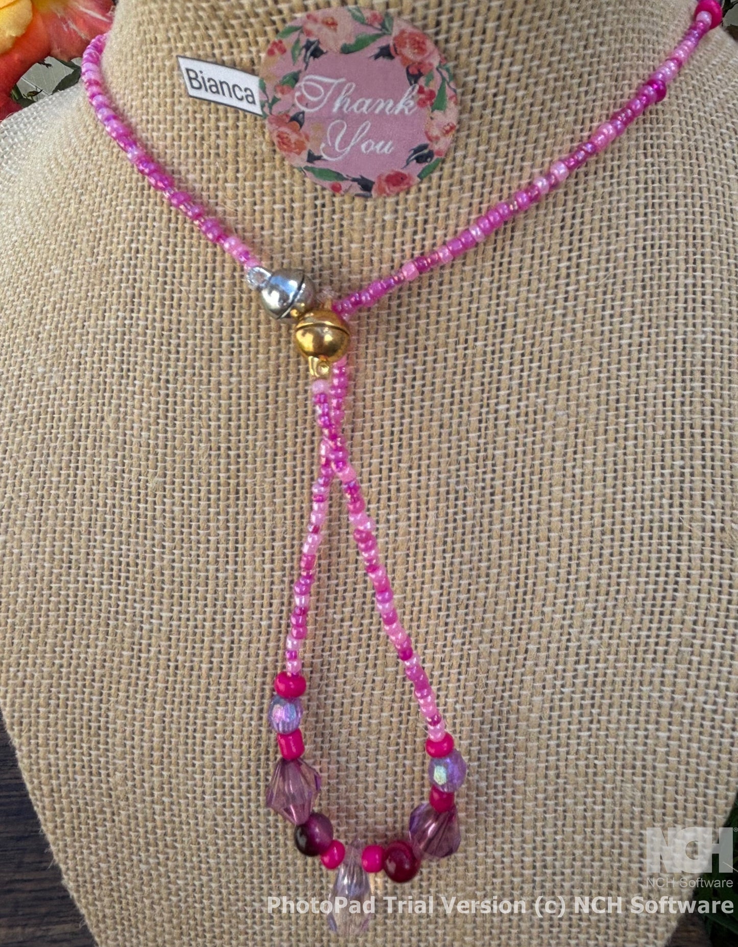 Bianca - Custom Handmade Beaded Necklace and Bracelet Set - Pink and White Elegance