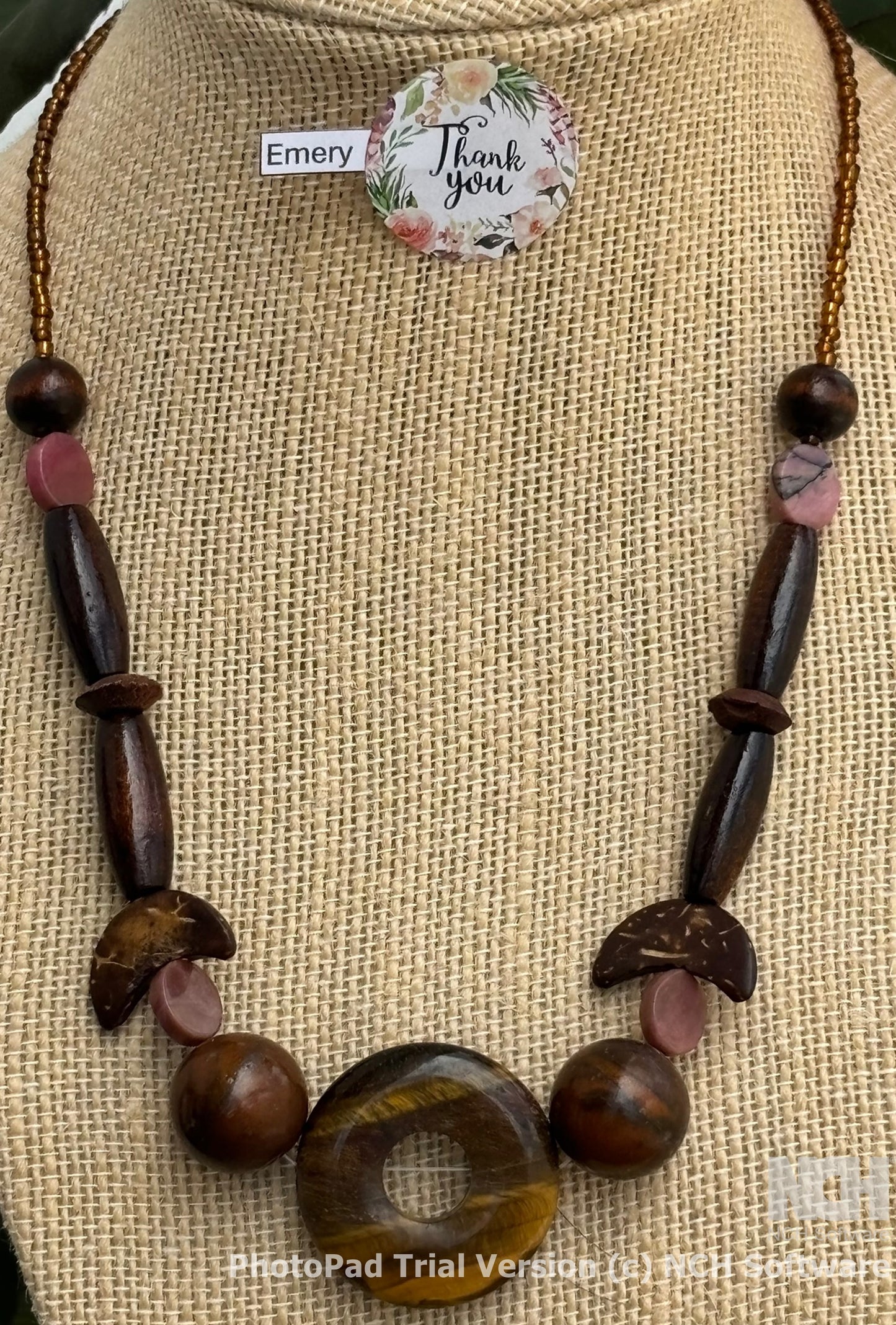 Emery - Wooden Beaded Necklace and bracelet with Tiger's Eye