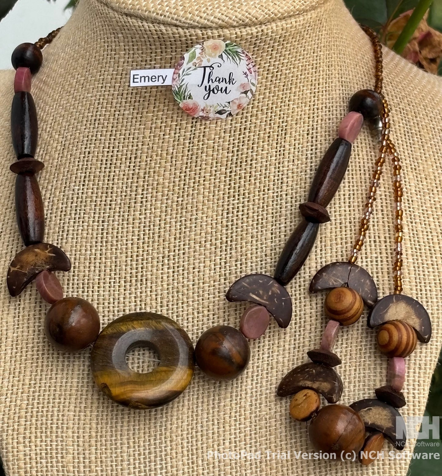 Emery - Wooden Beaded Necklace and bracelet with Tiger's Eye
