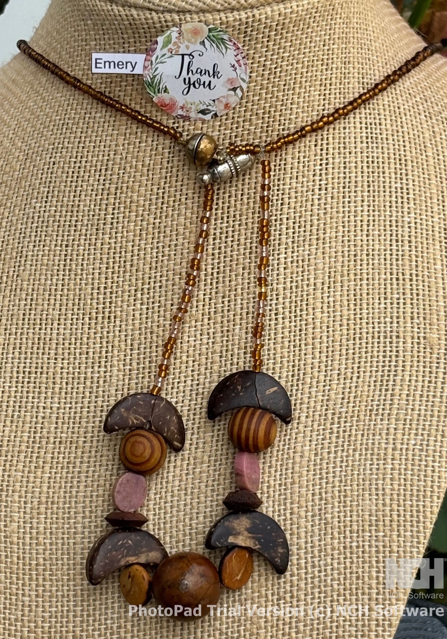 Emery - Wooden Beaded Necklace and bracelet with Tiger's Eye