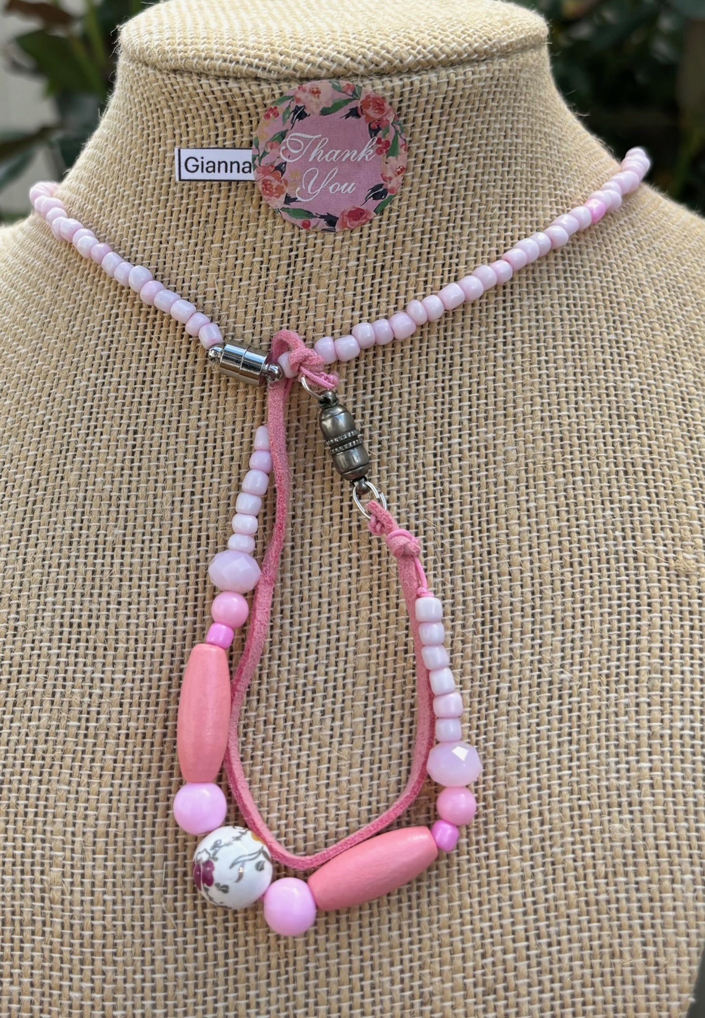 Gianna - Handcrafted Pink Floral Necklace and Bracelet with Magnetic Clasps