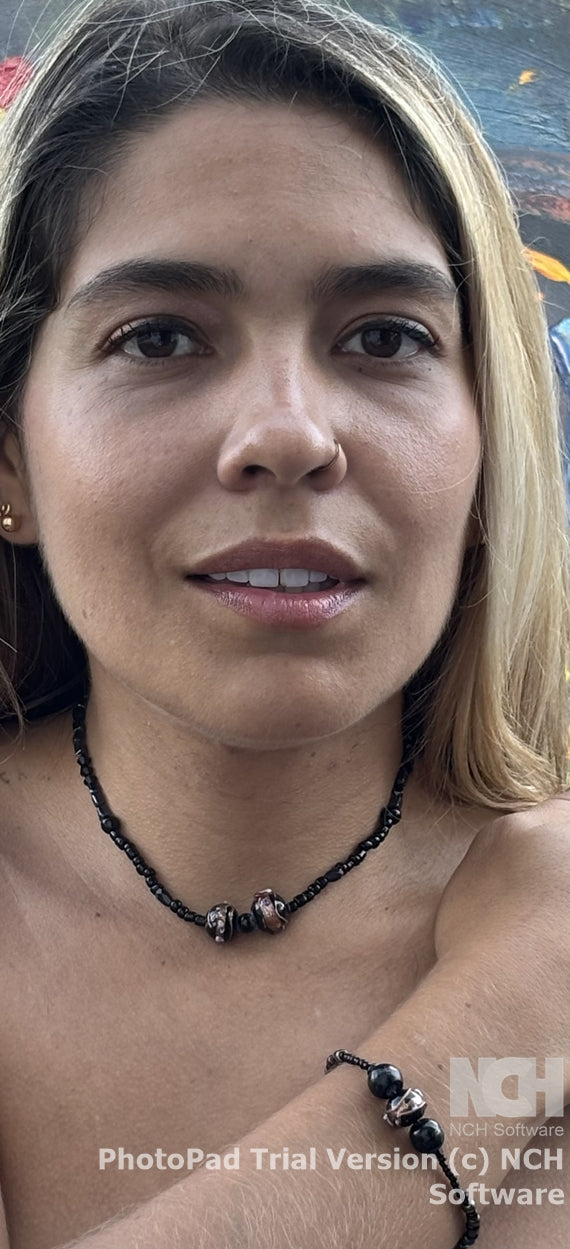 Charlotte - Midnight Elegance: Sophisticated Black Beaded Necklace and Bracelet with Magnetic Clasps,