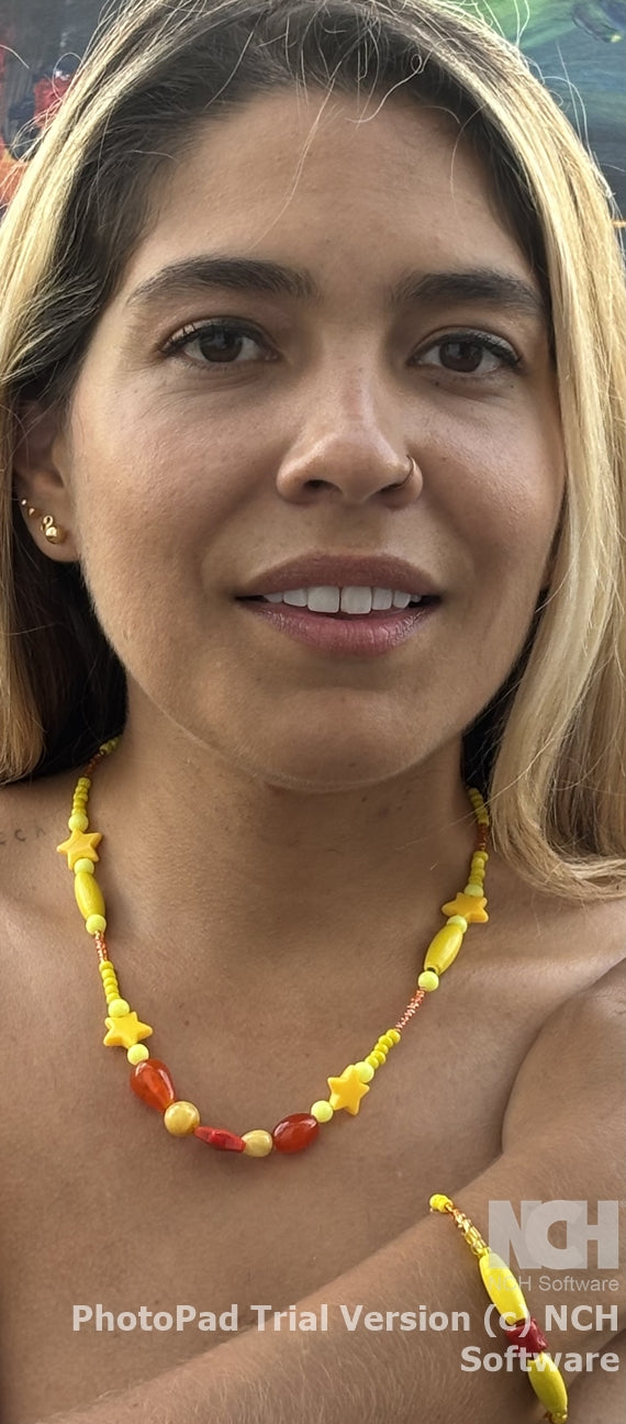 Maya - Sunny Days: Vibrant Yellow Beaded Necklace, a beautiful array of yellows, from bright sunshine