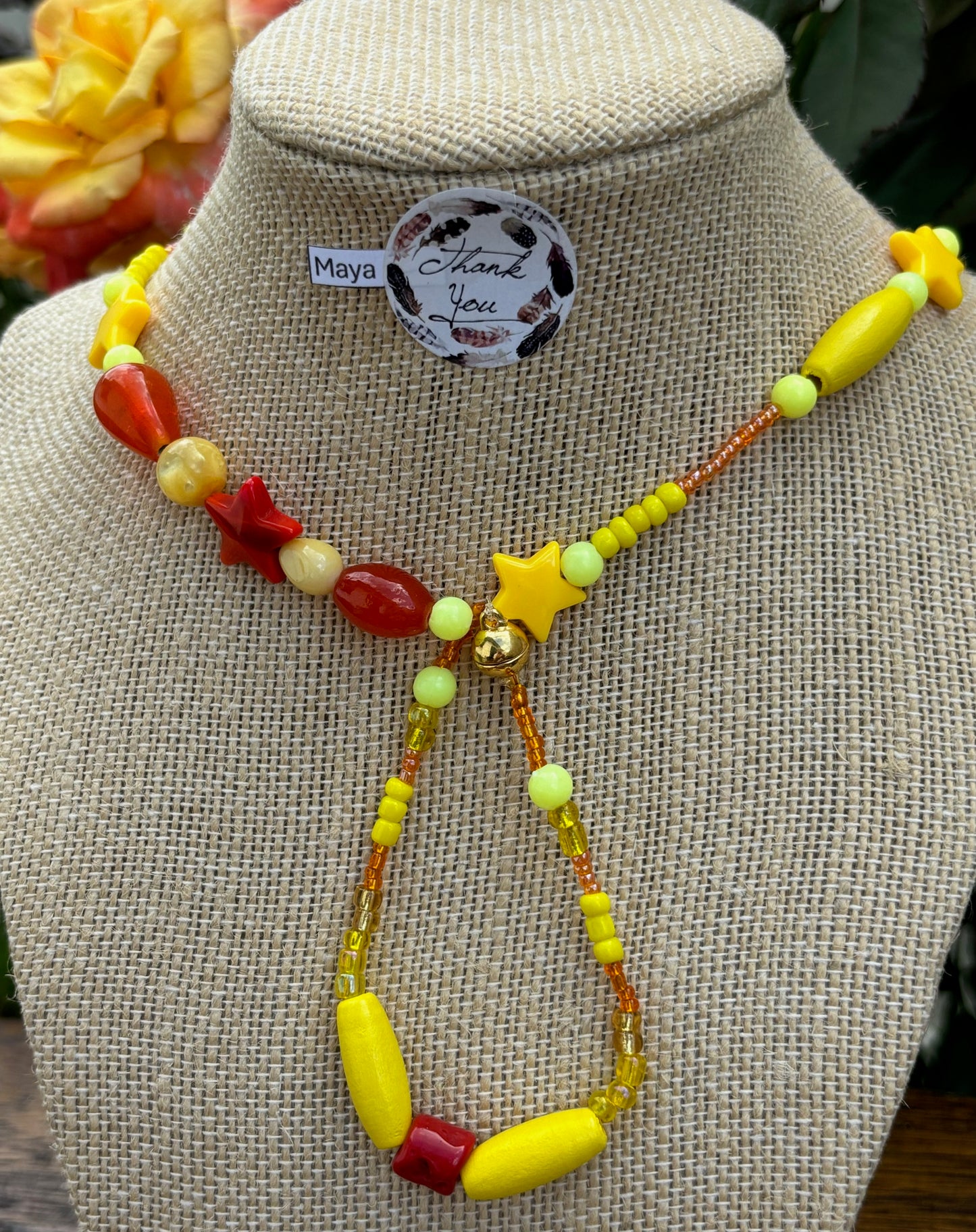 Maya - Sunny Days: Vibrant Yellow Beaded Necklace, a beautiful array of yellows, from bright sunshine